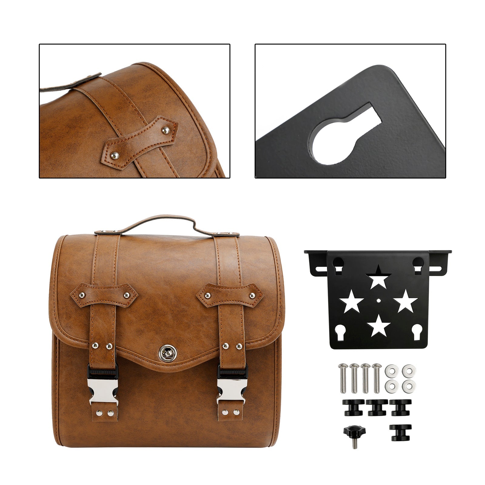 Set Of Quick Release Saddlebag W/ Bracket Luggage Storage Brown For Motorbike