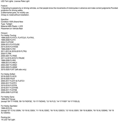 Touring Softail Dyna Sportster 99-Up Generic LED Tail Lights License Plate Light For