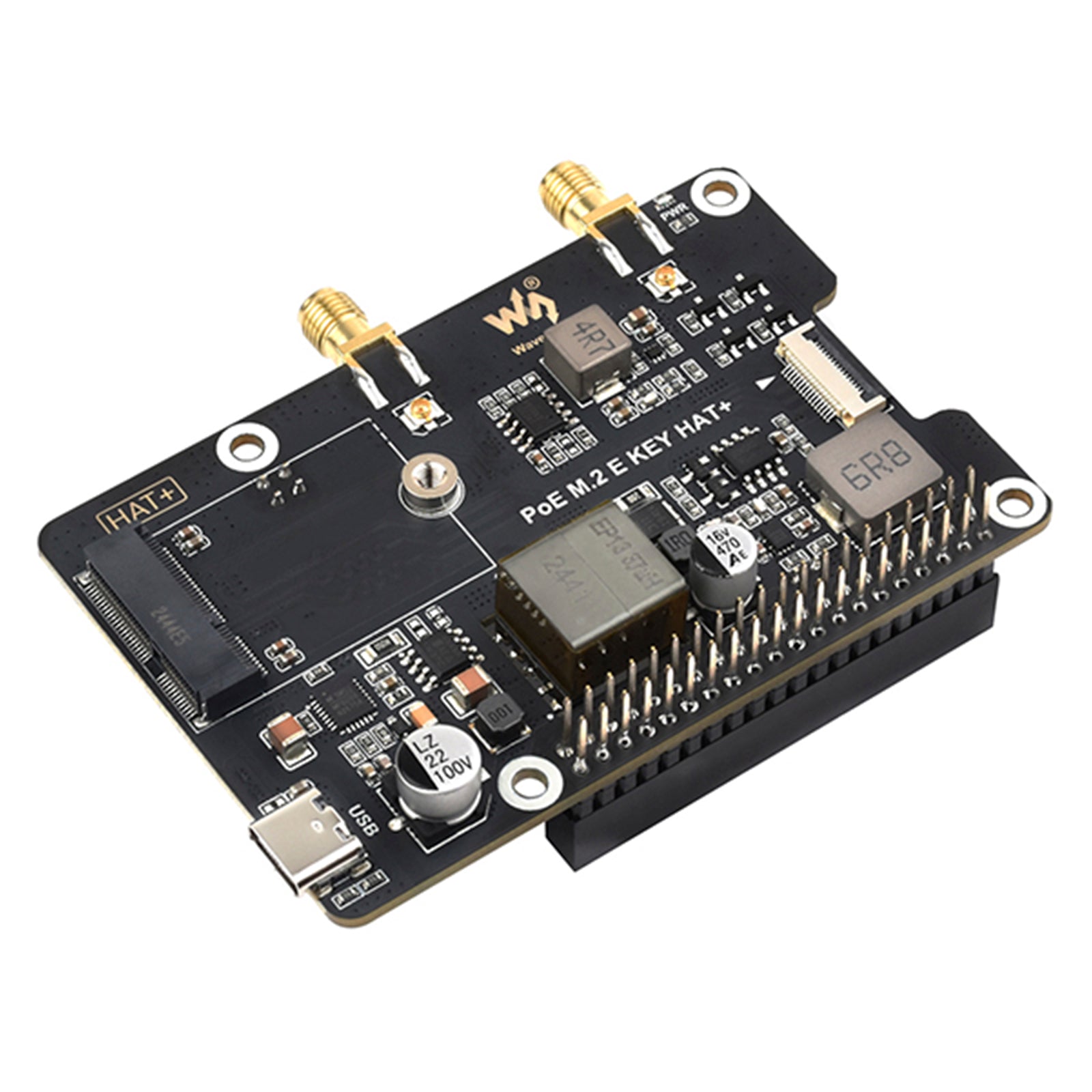Raspberry Pi 5 PCIe to M.2 E Key with PoE Ethernet Power Supply Adapter Board