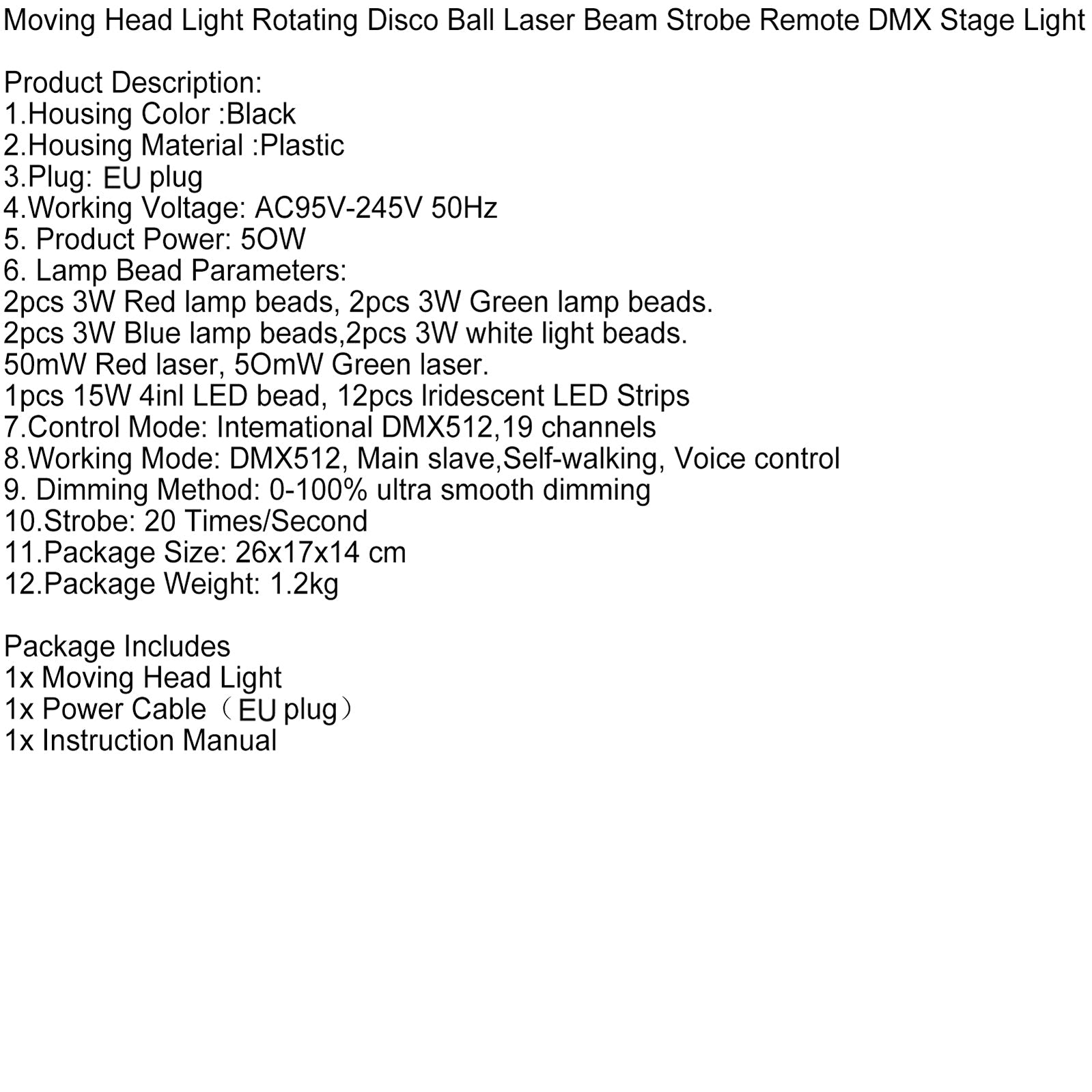 Moving Head Light Rotating Disco Ball Laser Beam Strobe Remote DMX Stage Light