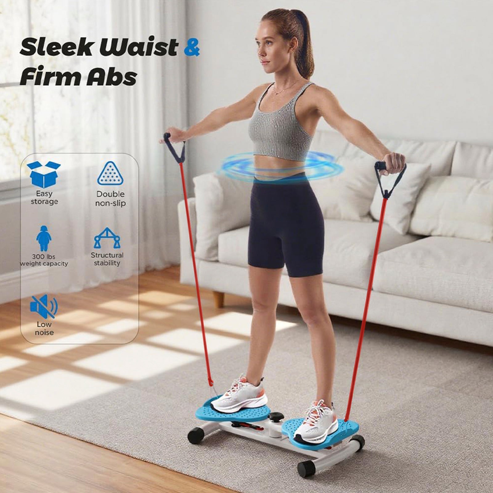 Waist Twisting Machine Fitness Tool Ab Twister Board 150kg Capacity & 20dB Ultra-Quiet Anti-Slip Home Gym Workout Equipment for Women Belly Fat Pink/Blue