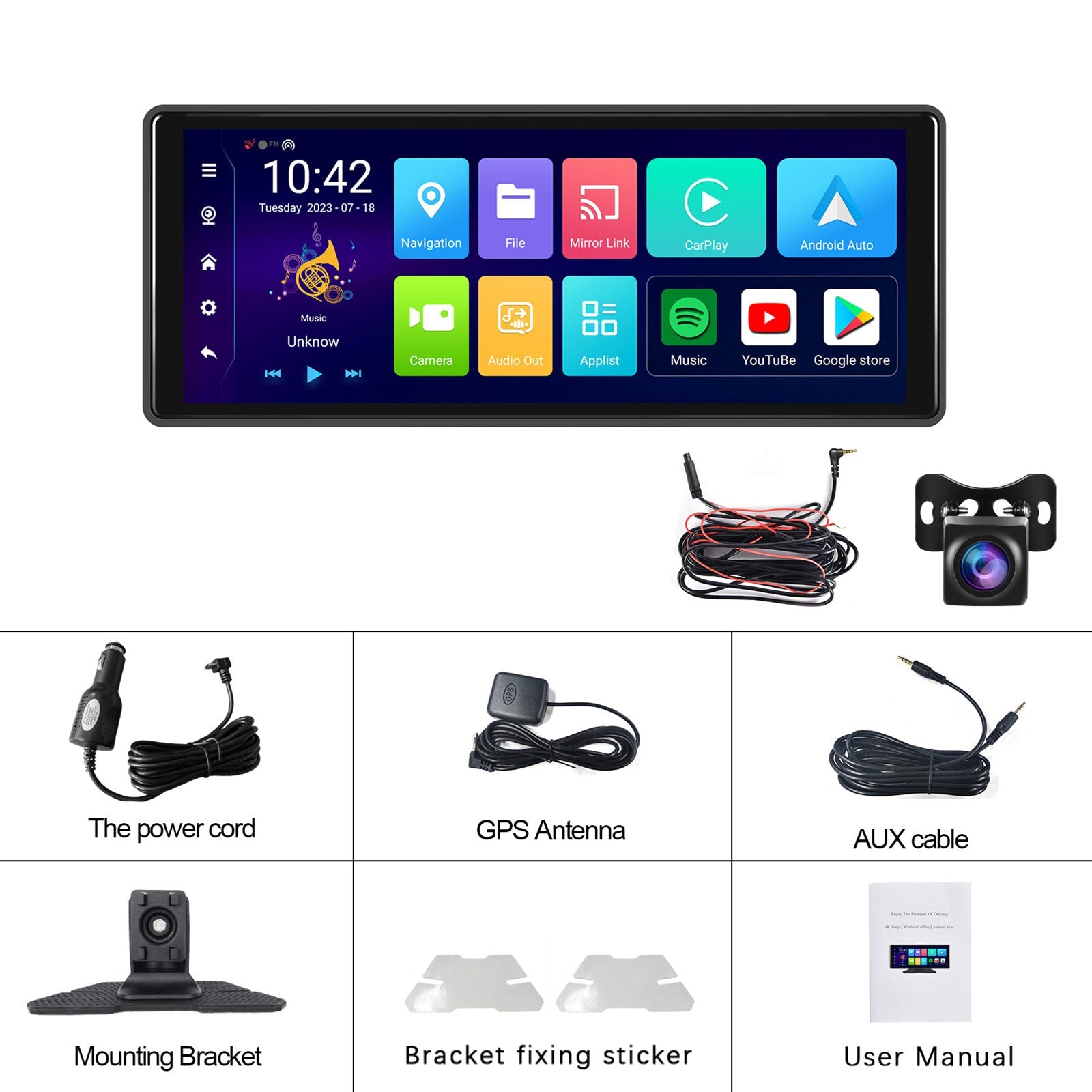 10.77"Bluetooth Car Navigation Carplay HD Large Touch Screen Recorder AHD Camera