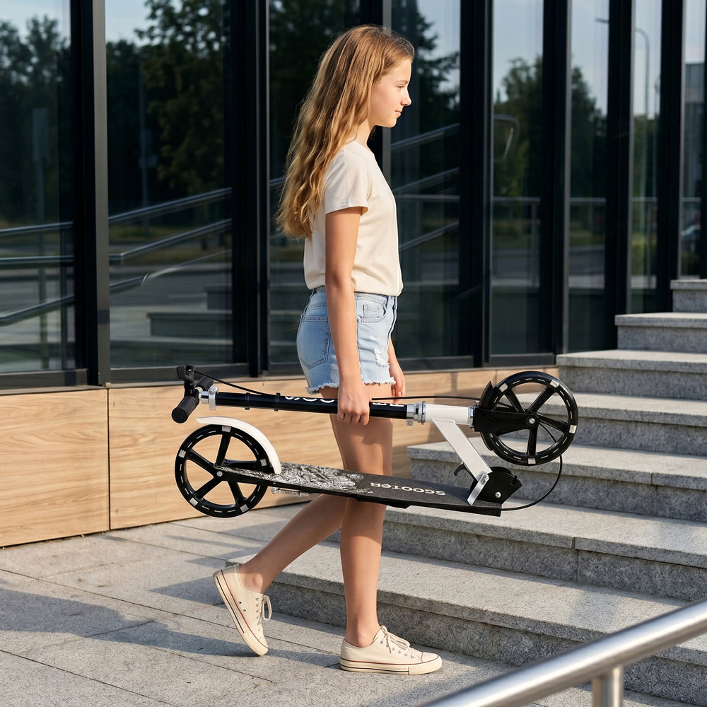 Foldable Commuter Kick Scooter For Adults and Teens With 8" Large solid pu luminous tire Dual Safety Brakes Anti-Slip Deck Commute Kick Scooter