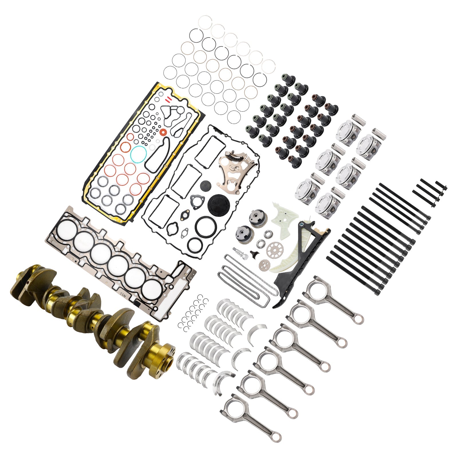 2009-2017 BMW 535i GT F07 N55 3.0L Engine Rebuild Pistons Gaskets Kit Crankshaft Rods Timing Set 11212163665