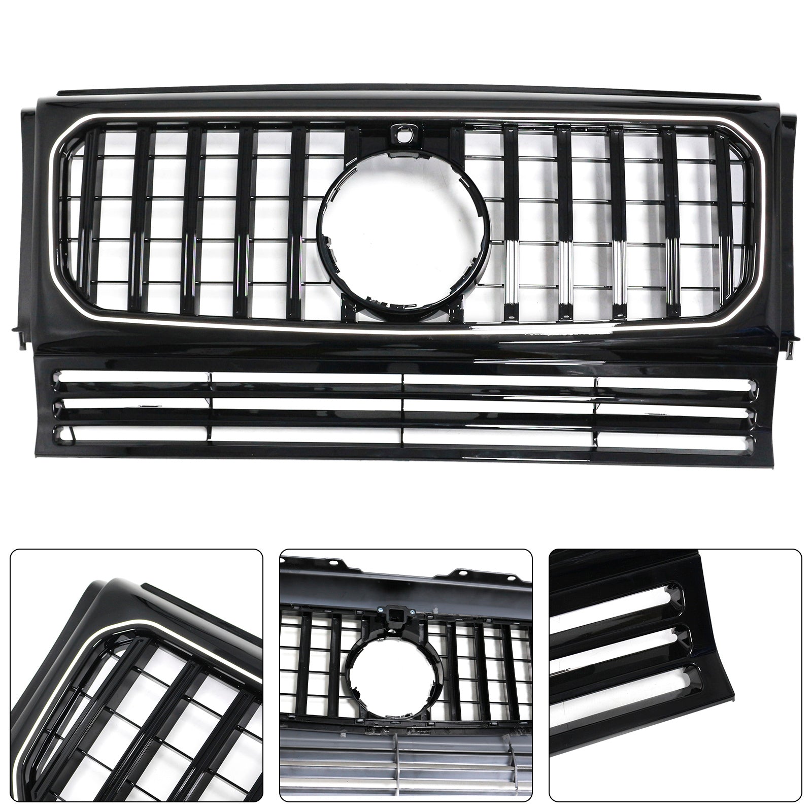 1990-2018 Mercedes Benz G-Class W463 With Camera Hole Gloss Black Front Bumper Grill Grille