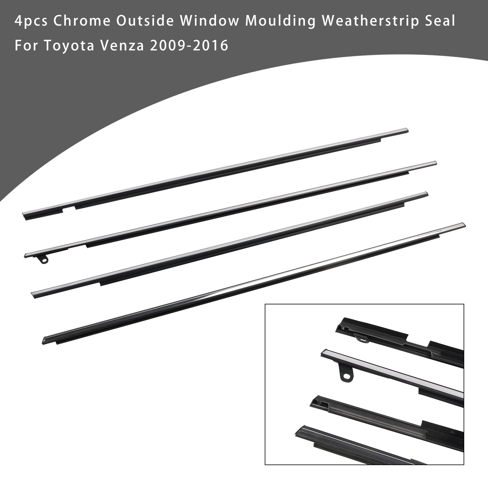 2009-2016 Toyota Venza 4pcs Chrome Outside Window Moulding Weatherstrip Seal 757120T010