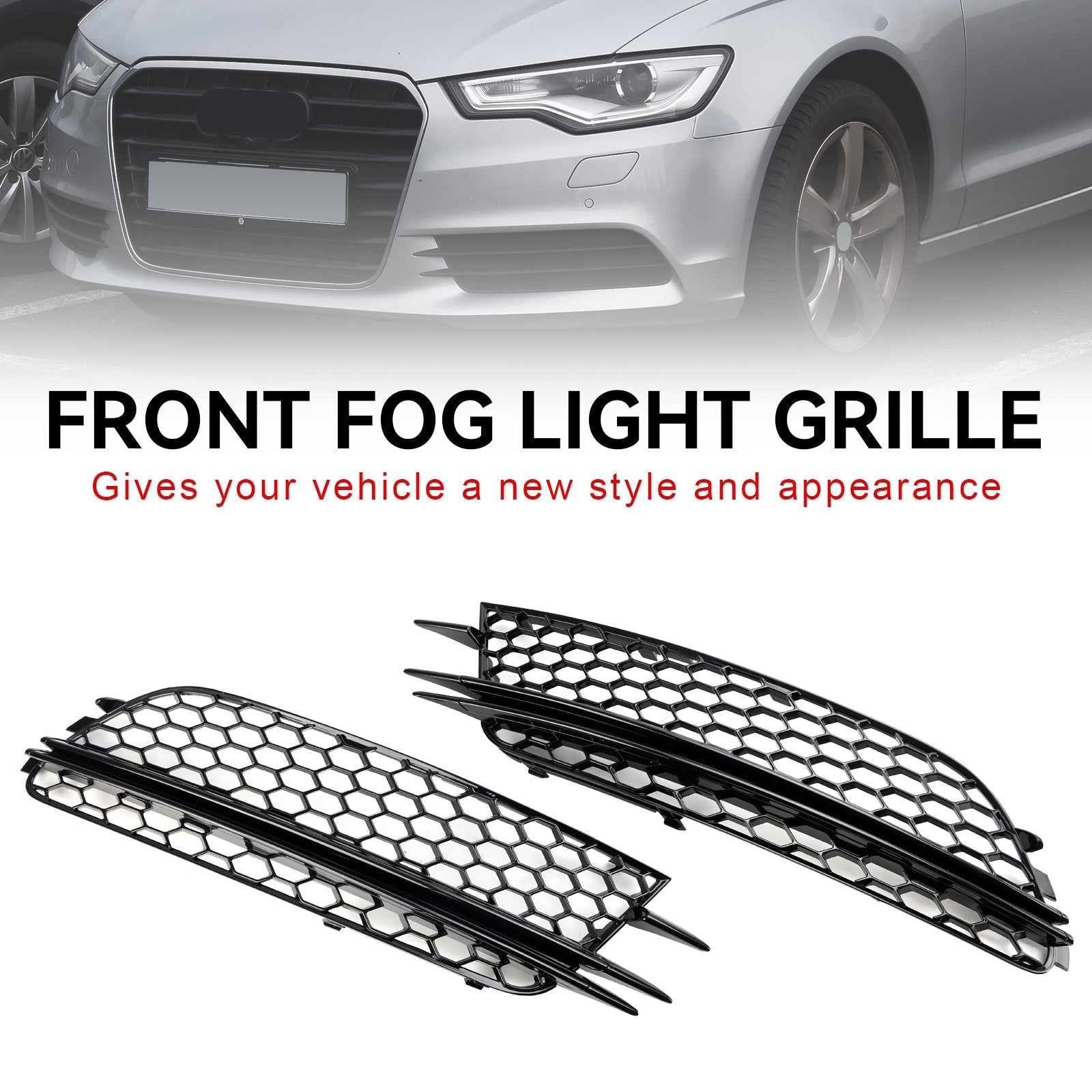 2012-2015 Audi A6 4G C7 2PCS Front Fog Light Cover Bezel Bumper Grille