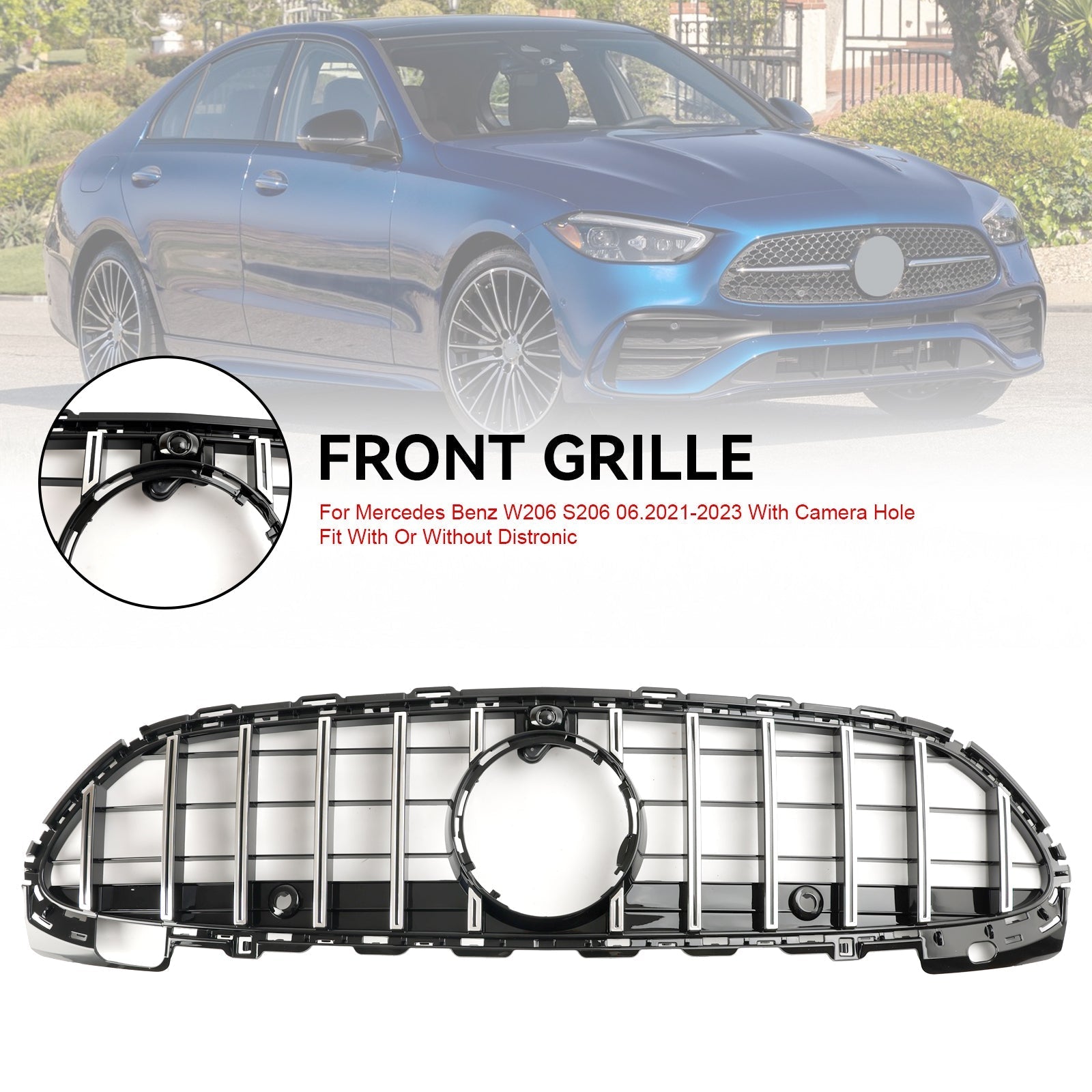 2022-2023 Mercedes Benz W206 GTR Style Front Bumper Grille Grill W/Camera