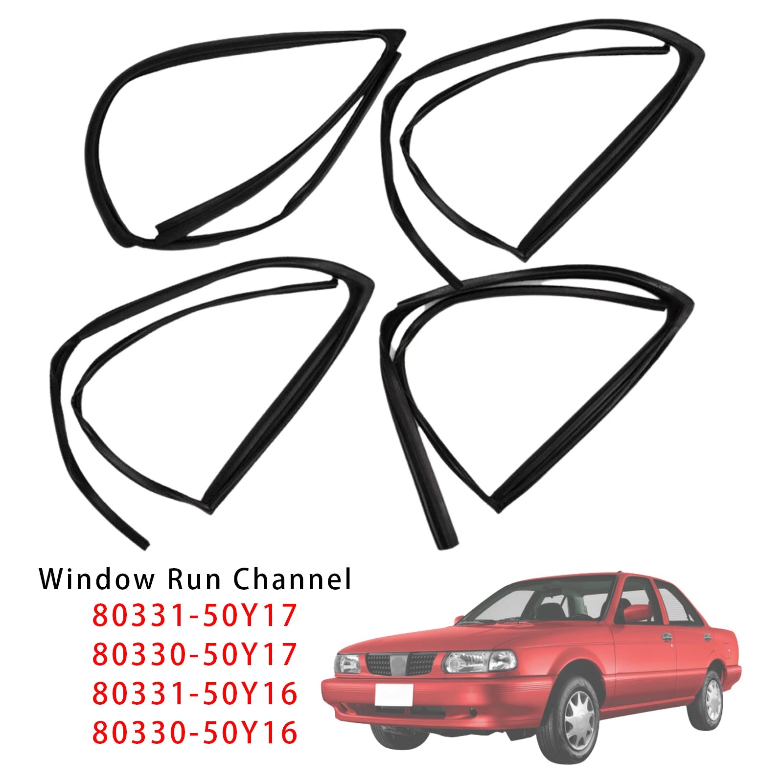 1990-1994 For Nissan Sunny Sentra Tsuru B13 4PCS Glass Run Channel Seal 80331-50Y17