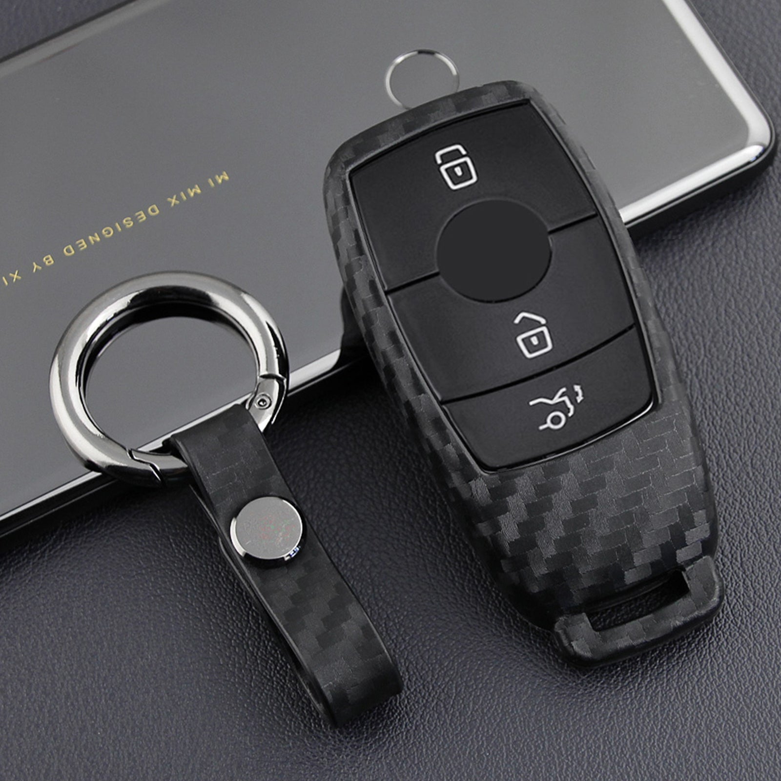 Leather Silicone Car Key Case Cover With Buckle For Mercedes-Benz E