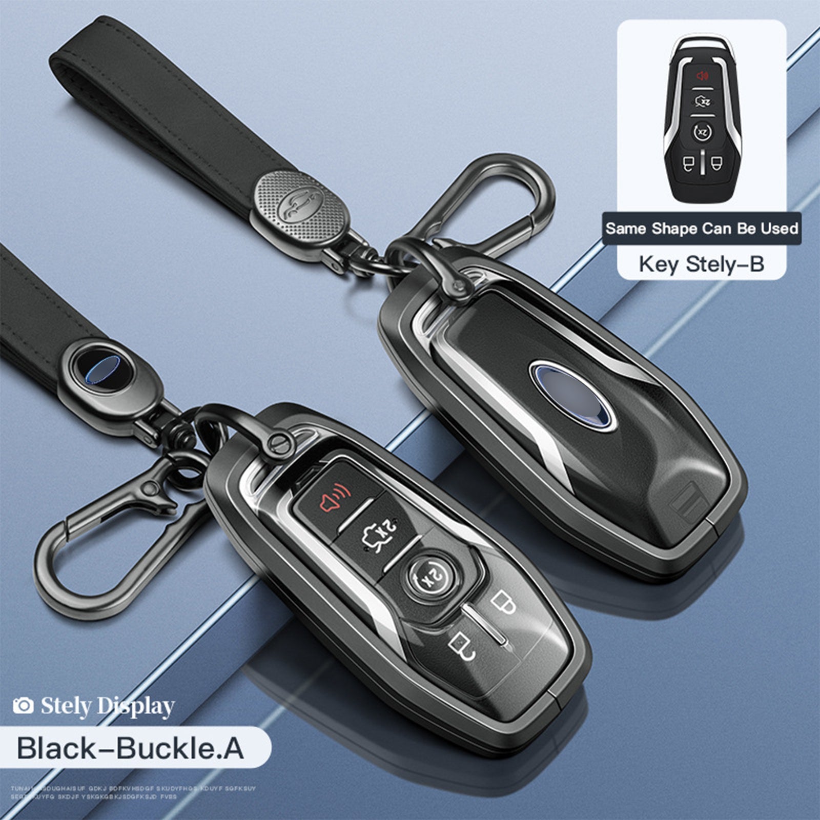 Aluminum Alloy TPU Black Car Key Case Cover With Buckle For Ford