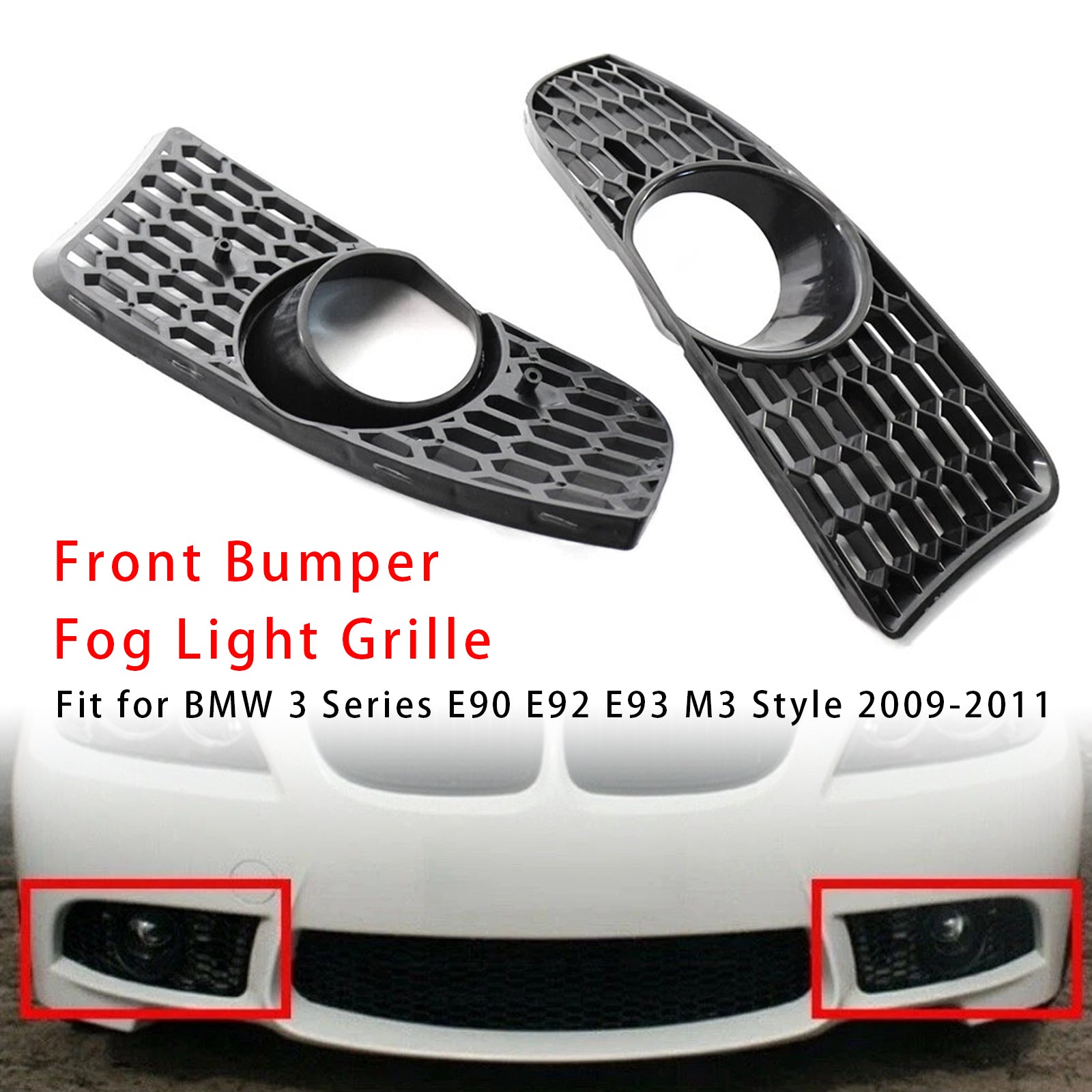 Front Bumper Fog Light Grille For BMW 3 Series E90 E92 E93 M3 Style 2009-2011