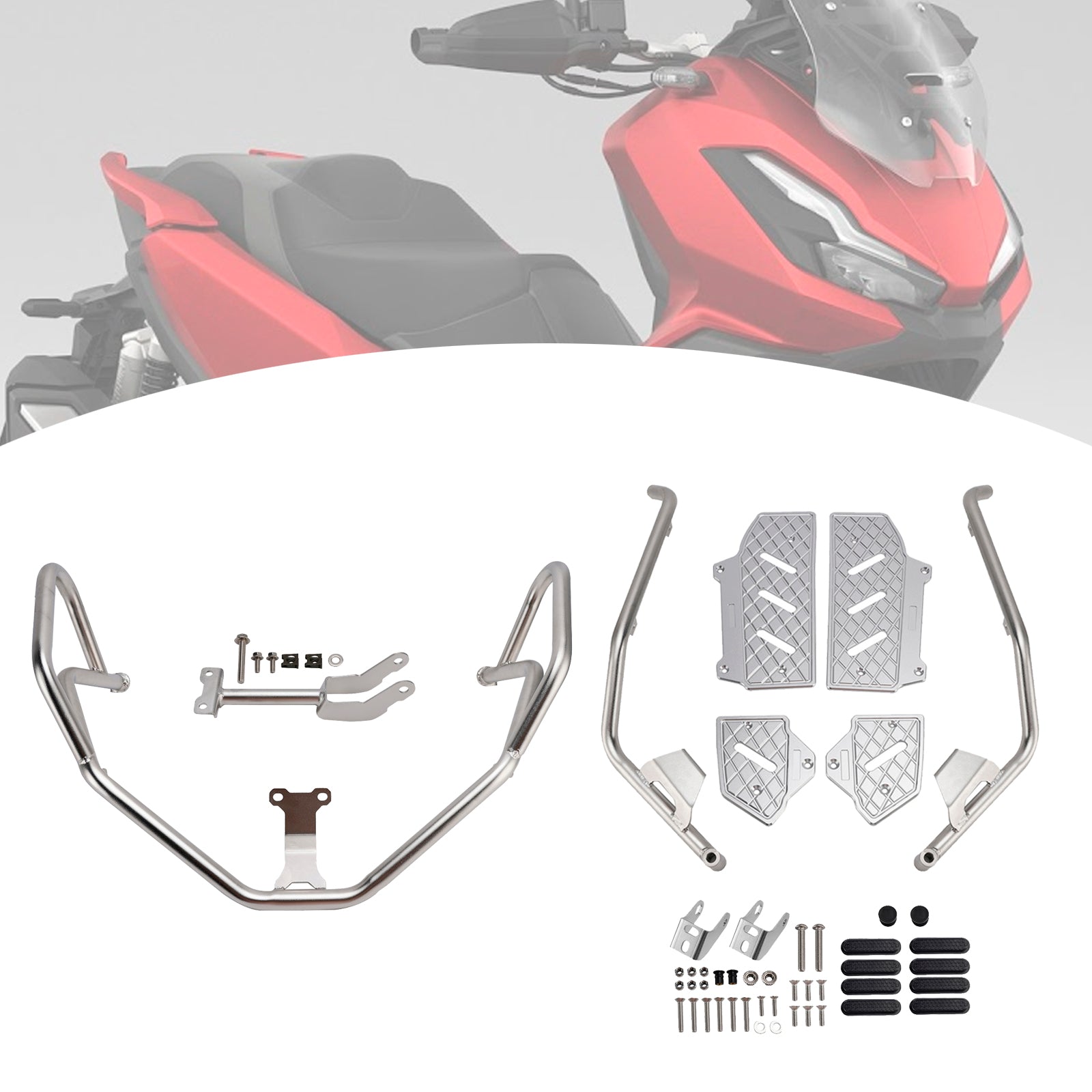 2022-2025 Honda Adv350 Upper Lower Kit Engine Guard Frame Crash Bar Silver