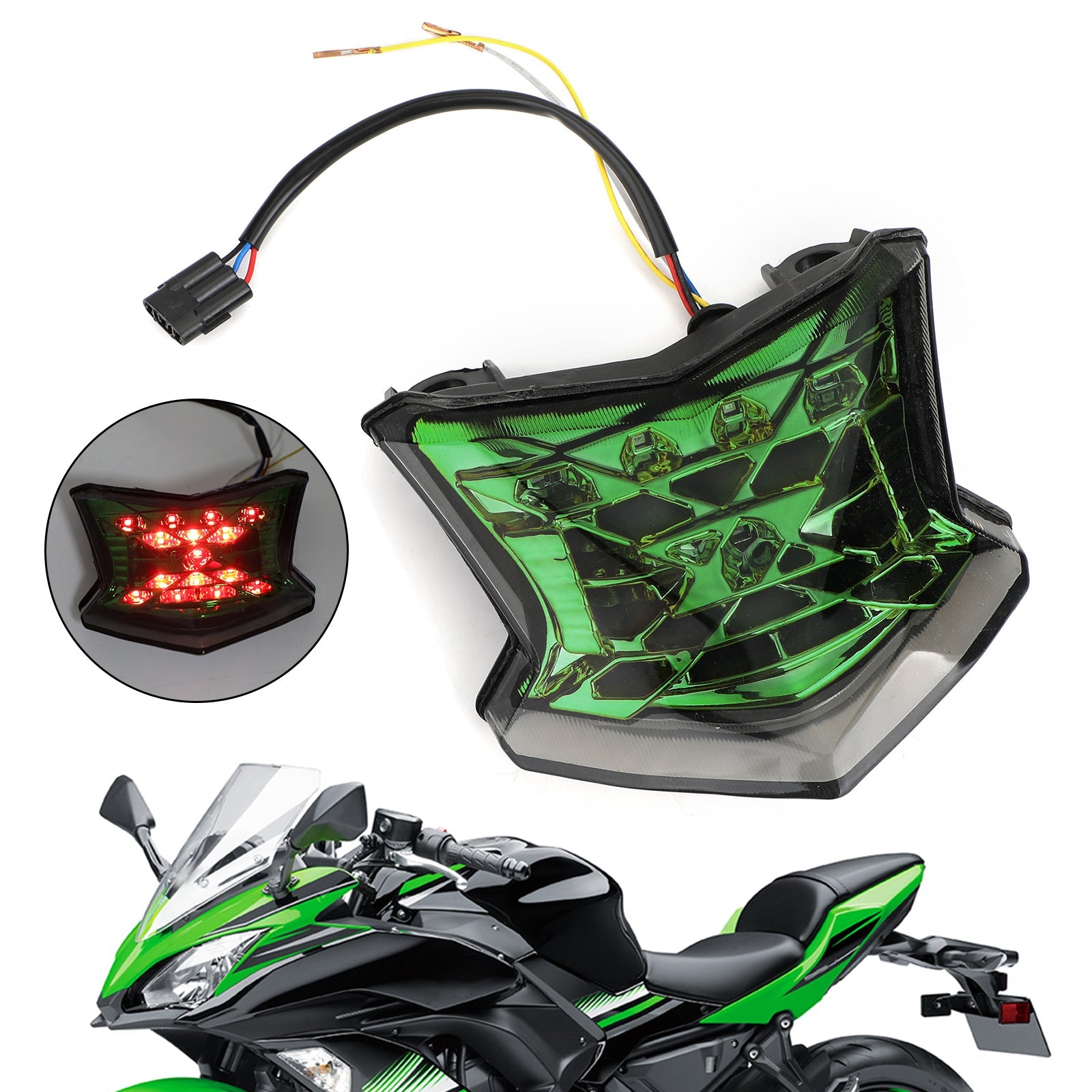 LED Brake Turn Signals Taillight For Kawasaki Z650 Ninja 650 Z900 17-19 Green