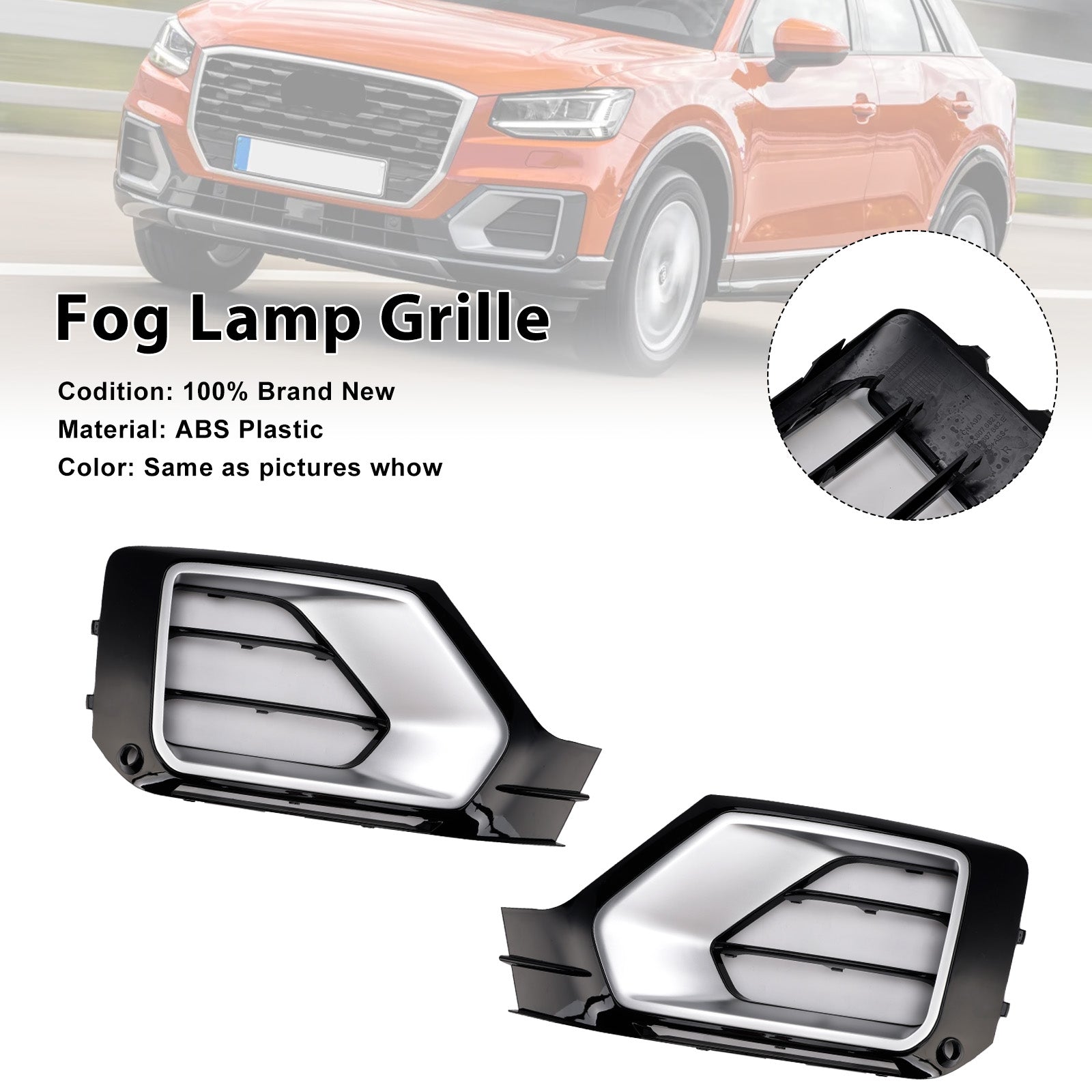 2016-2020 Audi Q2 2PCS Front Bumper Grille Fog Lamp Grille 81A807681G 81A807682G