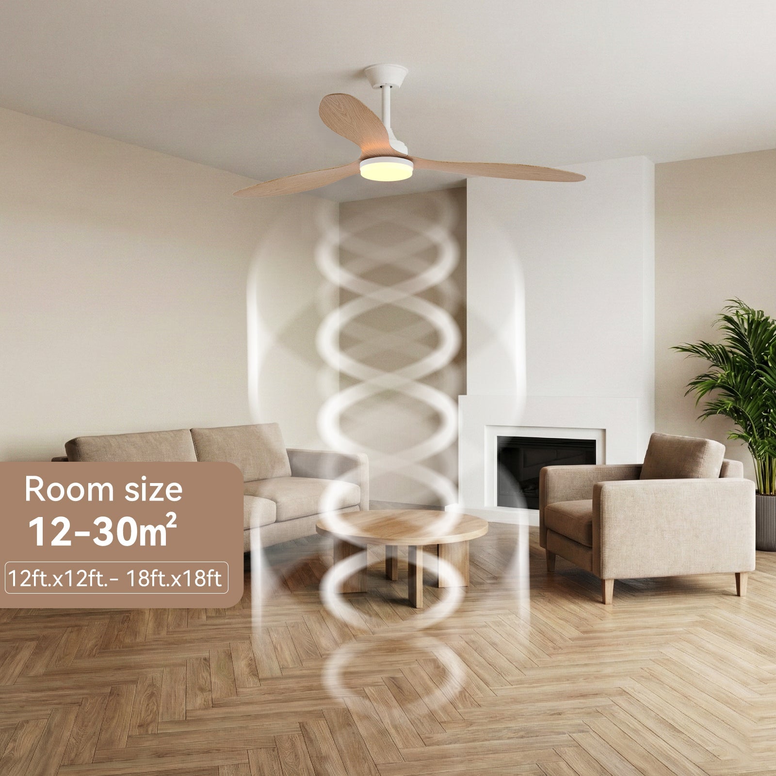 Modern 52" Pendant Ceiling Fan with Light Remote Quiet 6 Speeds Black White