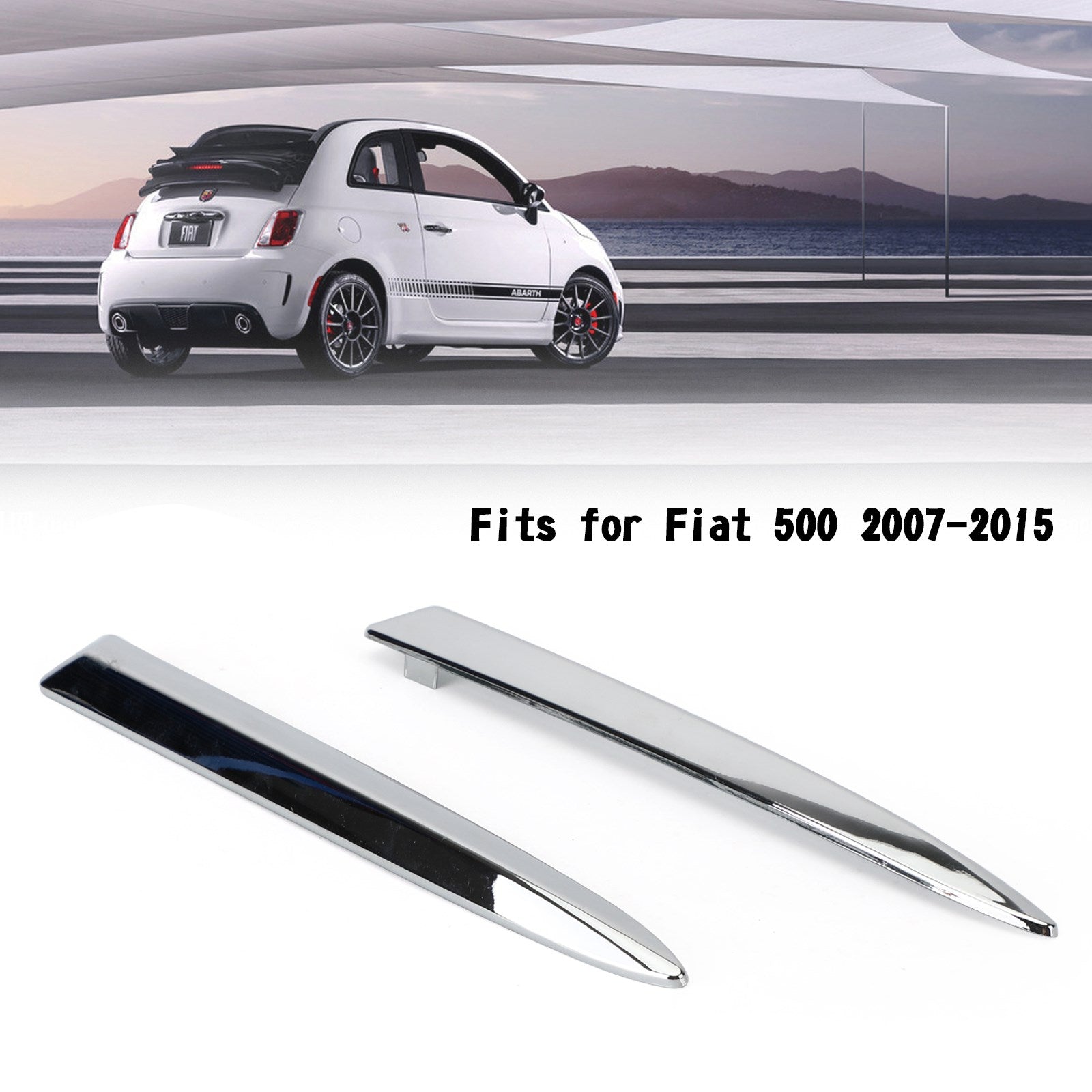 2007-2015 Fiat 500 Pair Chrome Front Bumper Upper Grill Moulding Trim Generic