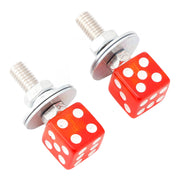 2x Motorcycle Bike Plastic Red Dice License Plate Bolt On Screw On Frame Nut