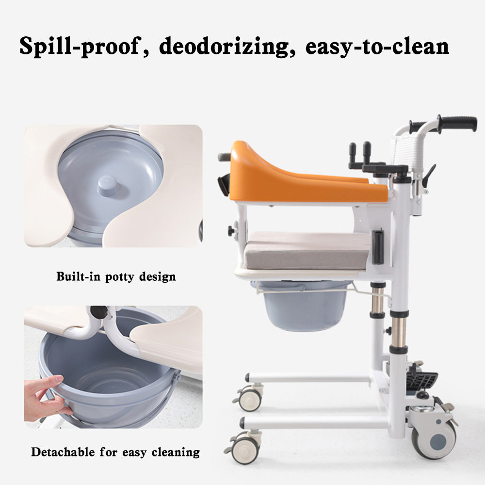 Lift For Elderly Patient Transfer Wheelchair W/180° Split Seat and Bedpan