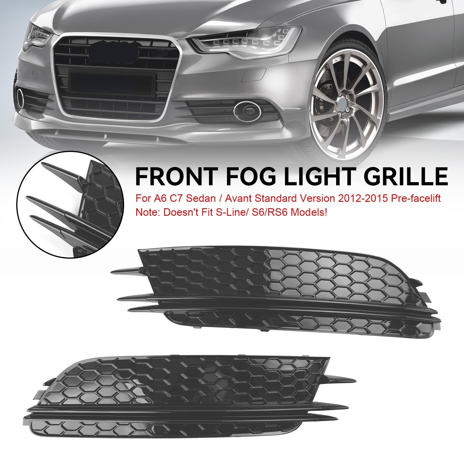2012-2015 Audi A6 4G C7 2PCS Front Fog Light Cover Bezel Grille Grill