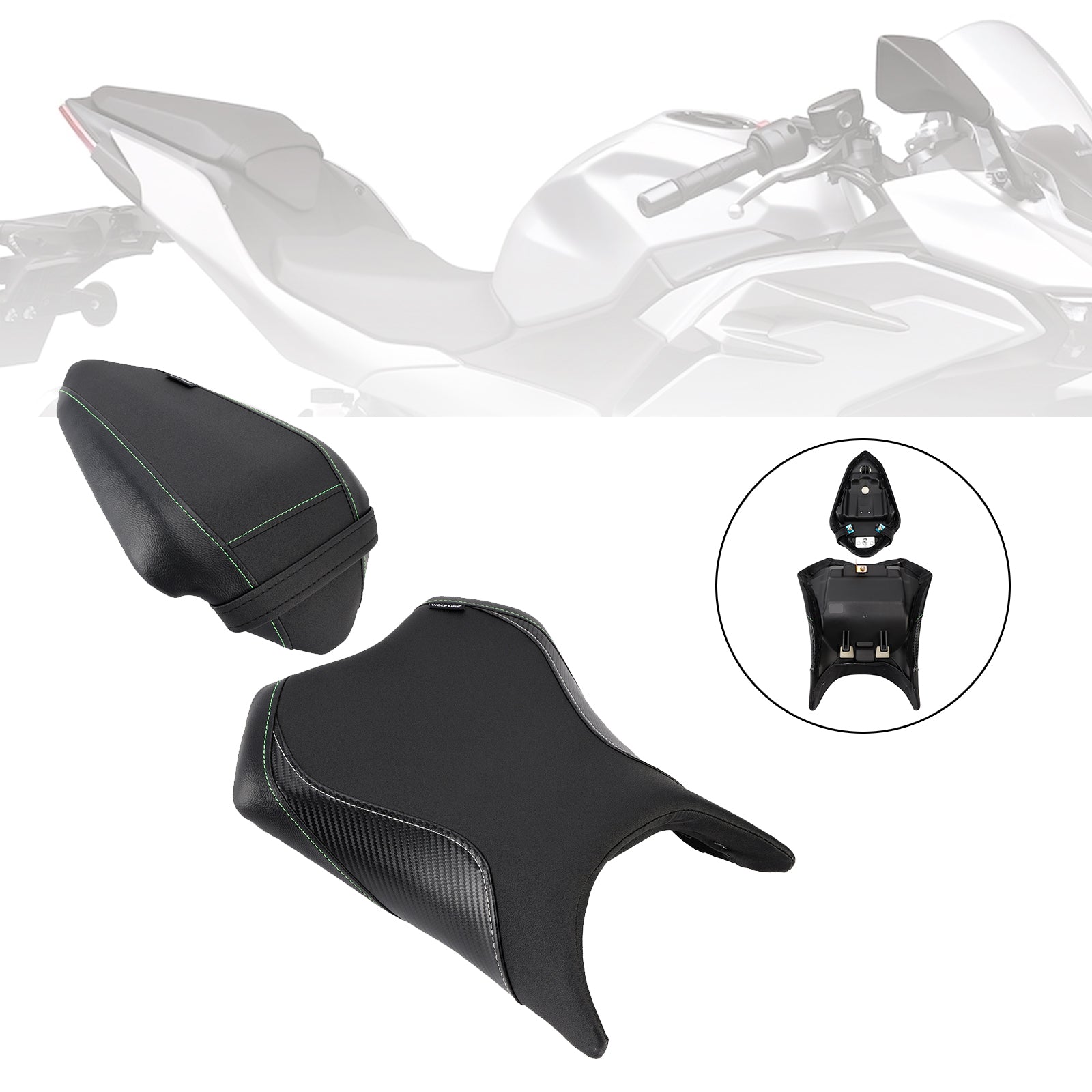 2024-2025 For Kawasaki Ninja 500 Z500 Front&Rear Raider Passenger Cushion Kit Black1