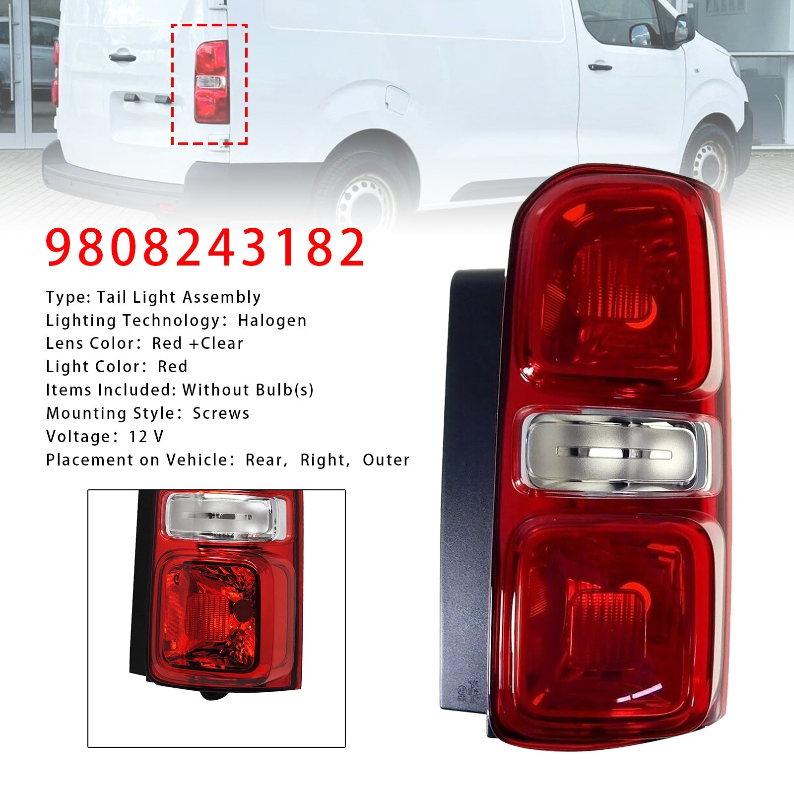 2016-2021 Citroen Space tourer Right Rear Tail Light Halogen 9808243180 9808243180 9808243182