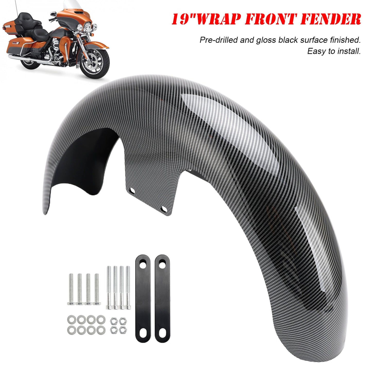 Touring Electra Street Road Glide Baggers FLHT FLHR 19" Wrap Front Fender ABS