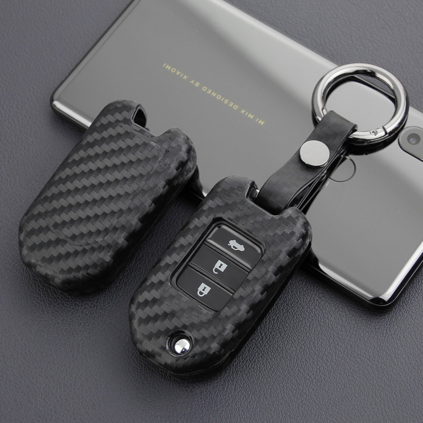 Leather Silicone Car Key Case Cover With Buckle For Honda Accord