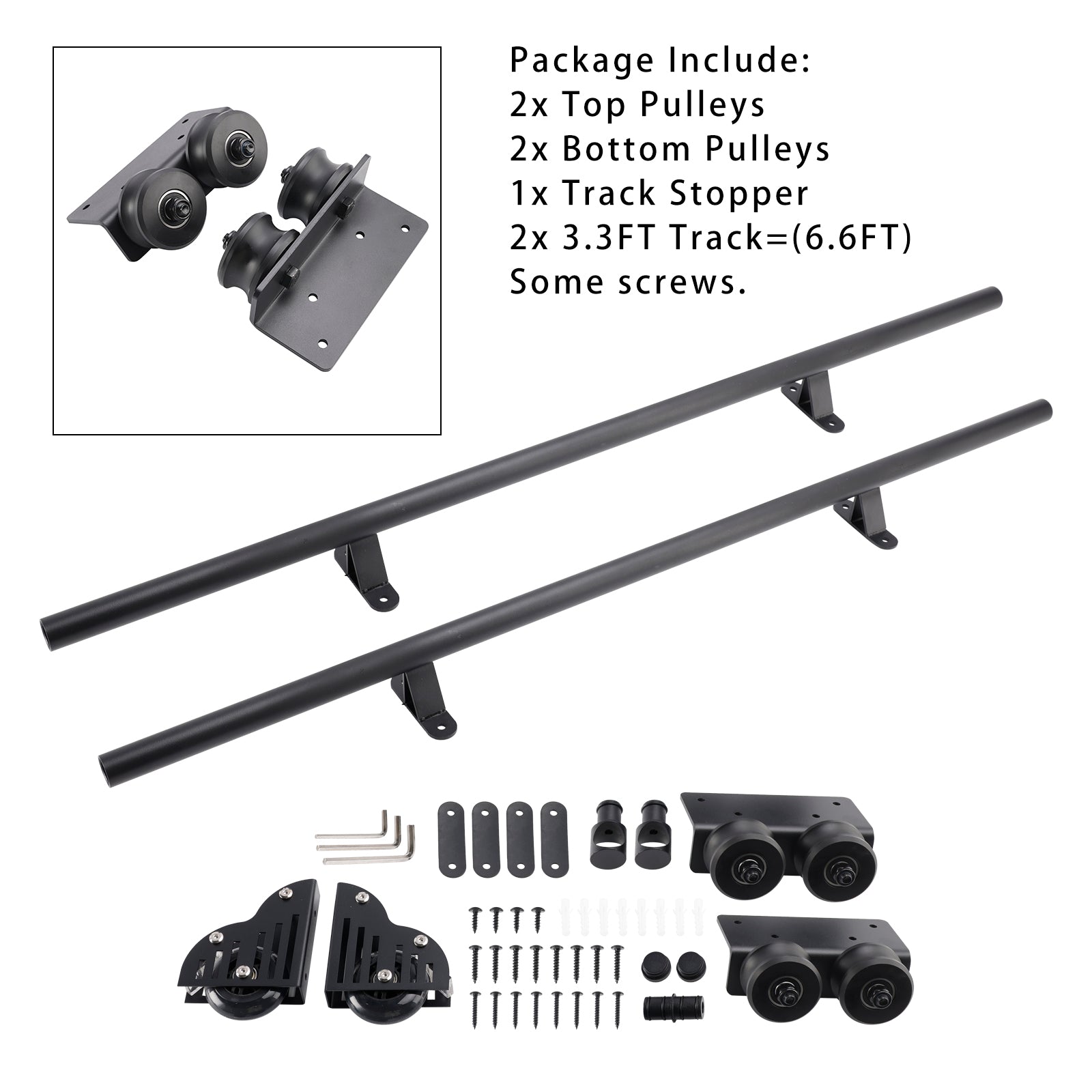 Rolling Library Sliding Ladder Hardware Kit Floor Roller with Brake 6.6FT Round Tube