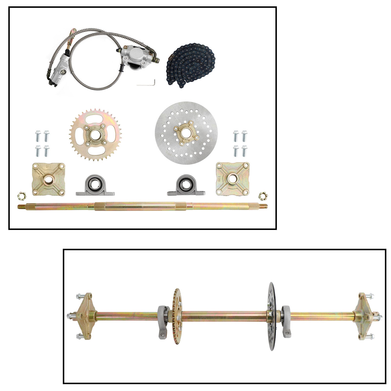 32" ATV Quad Go Kart Rear Live Axle Kit Sprocket Brake Wheel Hub Brake Assembly