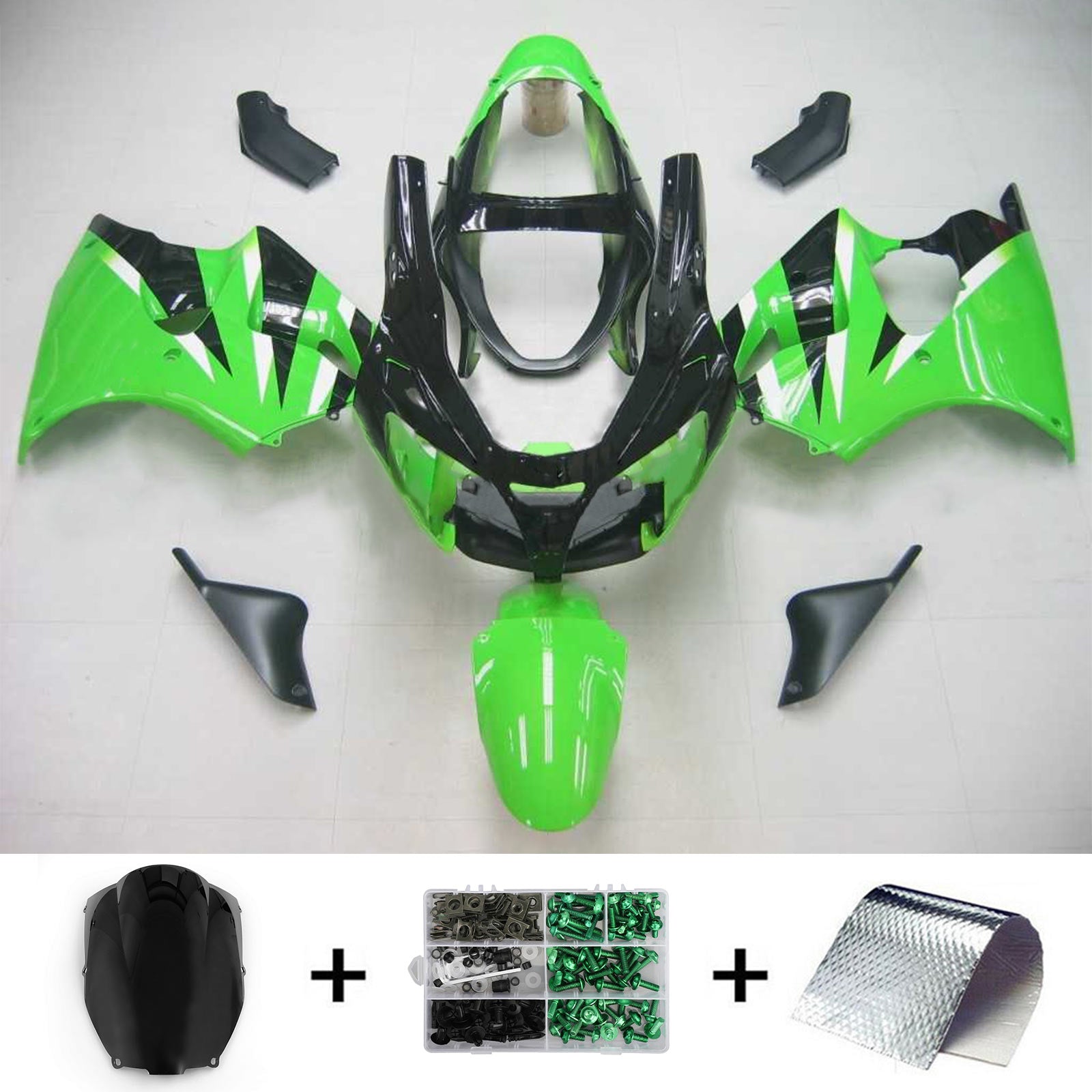 2000-2002 Kawasaki Zx6R Fairing Black Green Kit