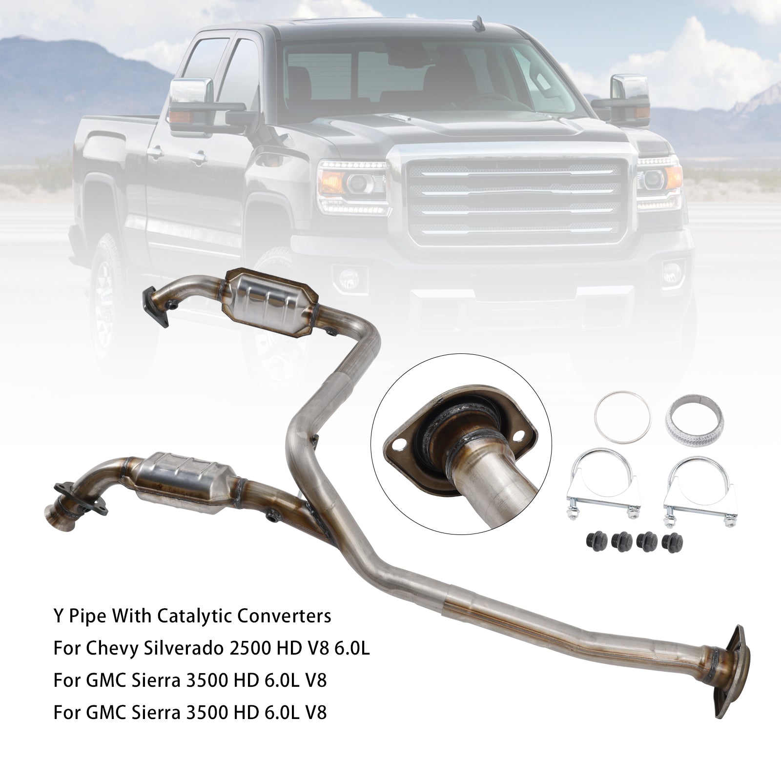 2016-2017 GMC Sierra 2500 HD 6.0L V8 Y Pipe With Catalytic Converters