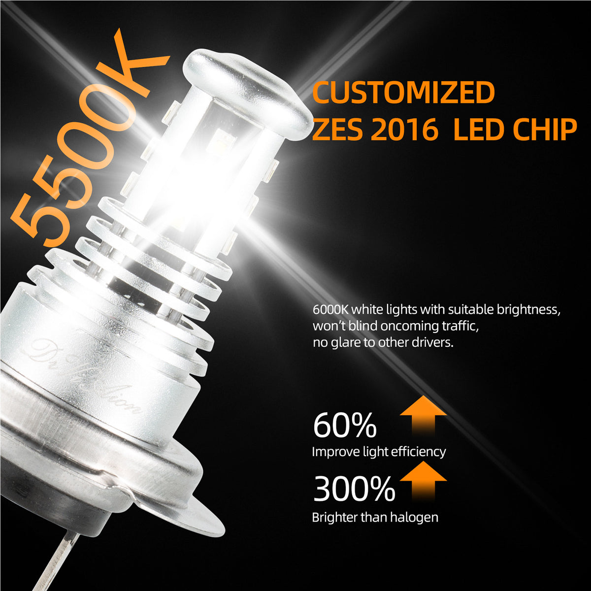 H7 LED Headlight 6000K 2000W 300000LM Low Beam bulbs High Power