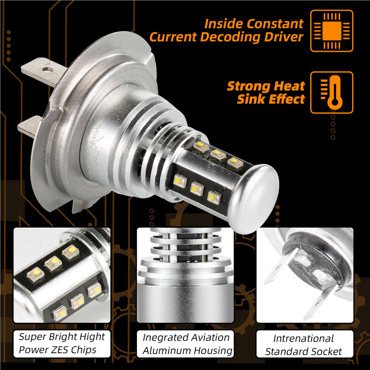 H7 LED Headlight 6000K 2000W 300000LM Low Beam bulbs High Power
