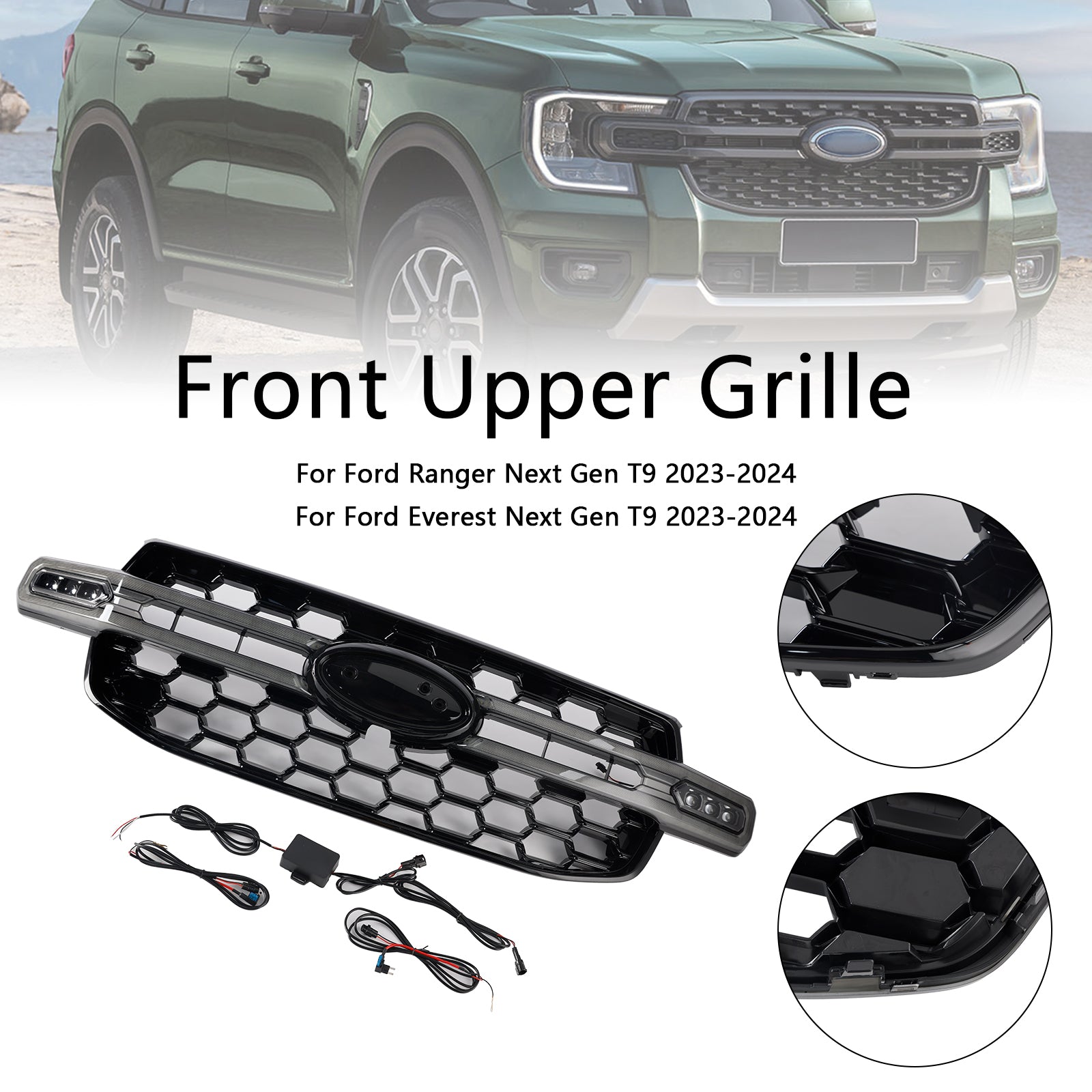 2023-2024 Ford Everest Next Gen T9 Front Bumper Grille Grill (With White LED)