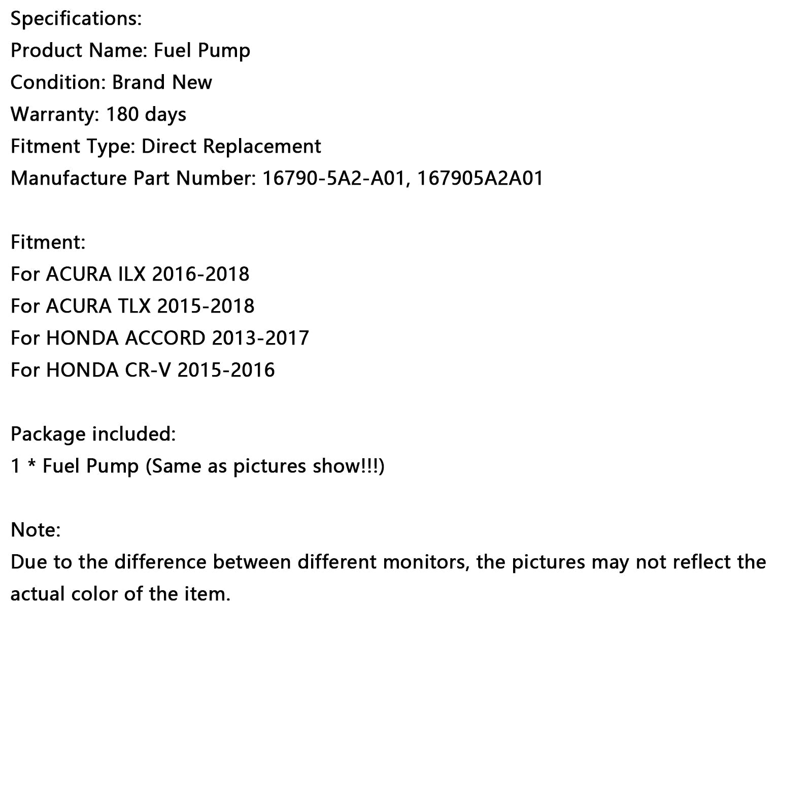 2016-2018 ACURA ILX High Pressure Fuel Pump 16790-5A2-A01