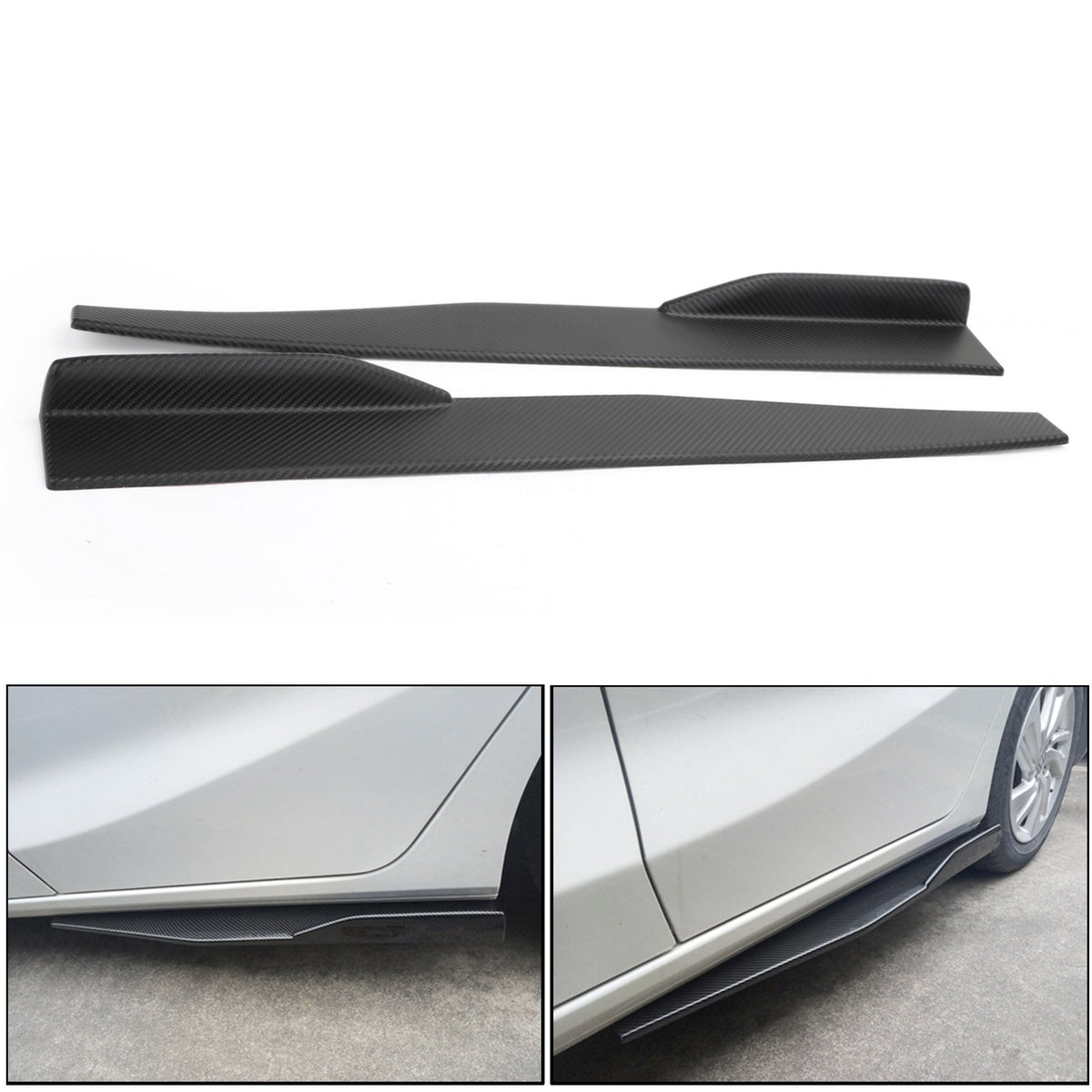 Pair 45cm Car Carbon Fiber Side Skirts Rocker Splitters Diffuser Winglet Wings