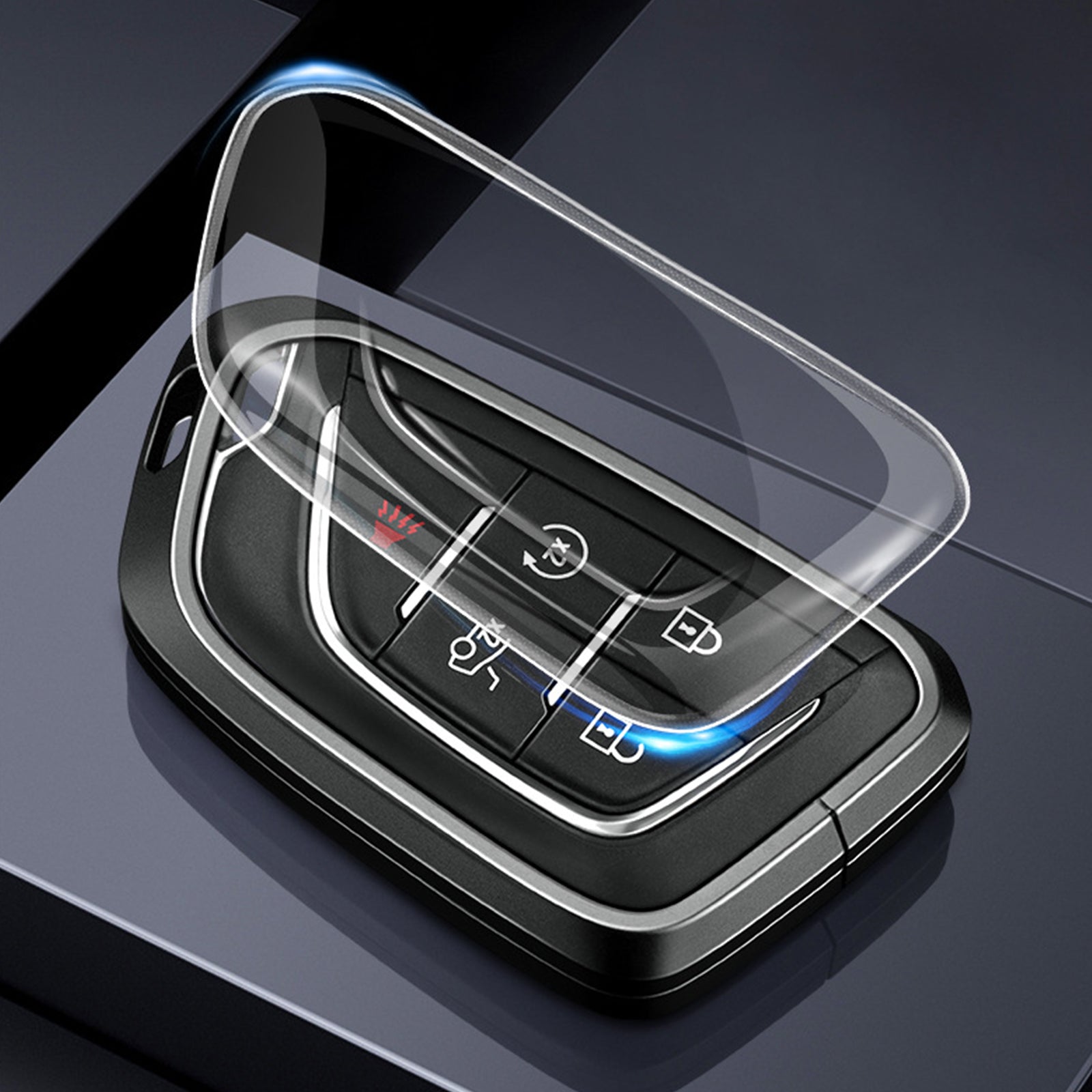 Aluminum Alloy TPU Silvery Car Key Case Cover With Buckle For Cadillac