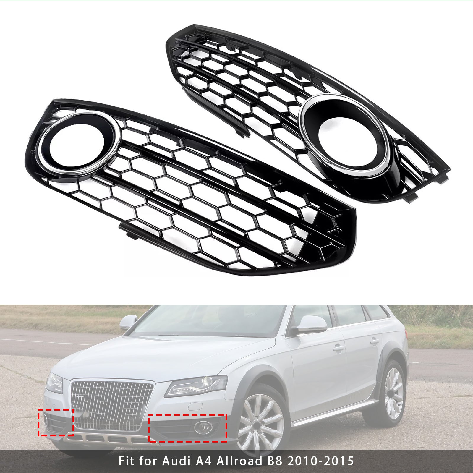 2010-2015 Audi A4 Allroad B8 Front Bumper Honeycomb Fog Grille Cover Chrome 8K0807681J 8K0807681H