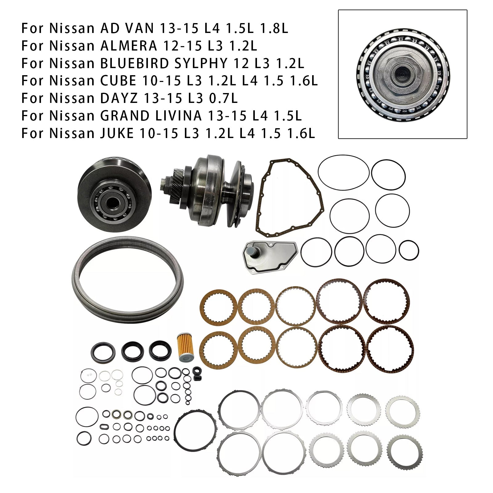 2010-2015 SUZUKI ALTO L3 0.7L Transmission Master Rebuild Kit & Pulley W/ Belt JF015E RE0F11A 29T