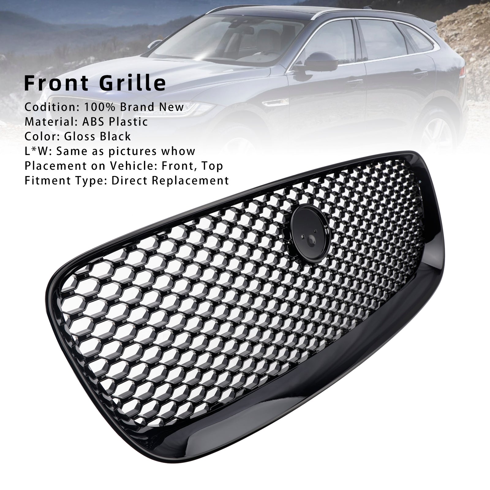 2016-2020 JAGUAR F-PACE X761 Gloss Black Front Bumper Grill Grille