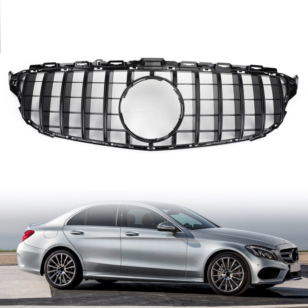 GTR Style Front Bumper Grill Grille fit Mercedes W205 C250 C300 C43 2015-2018