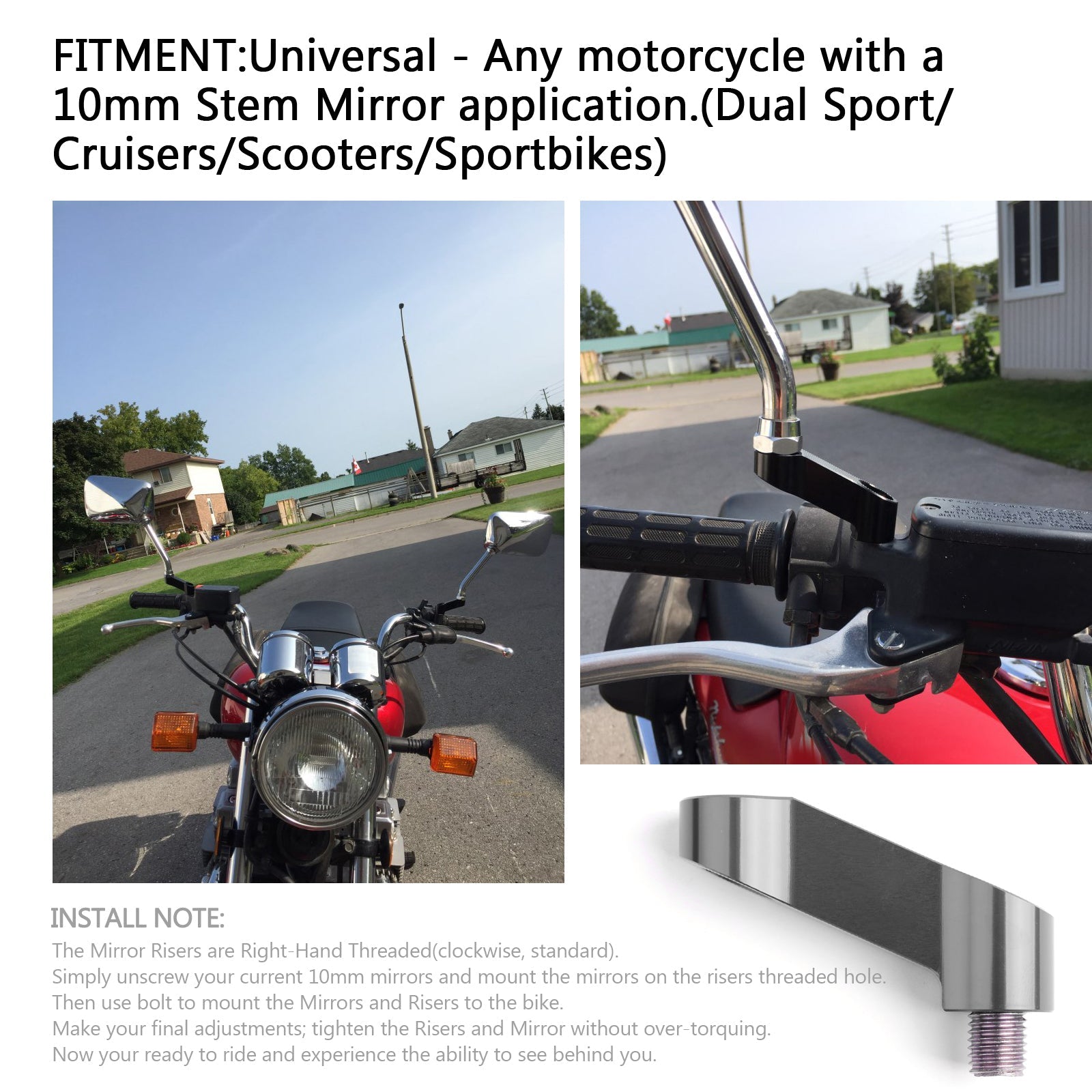 Pair ALU 10mm Motorcycle Mirror Riser Extender Adapter Mounts Motorbike Titanium Generic
