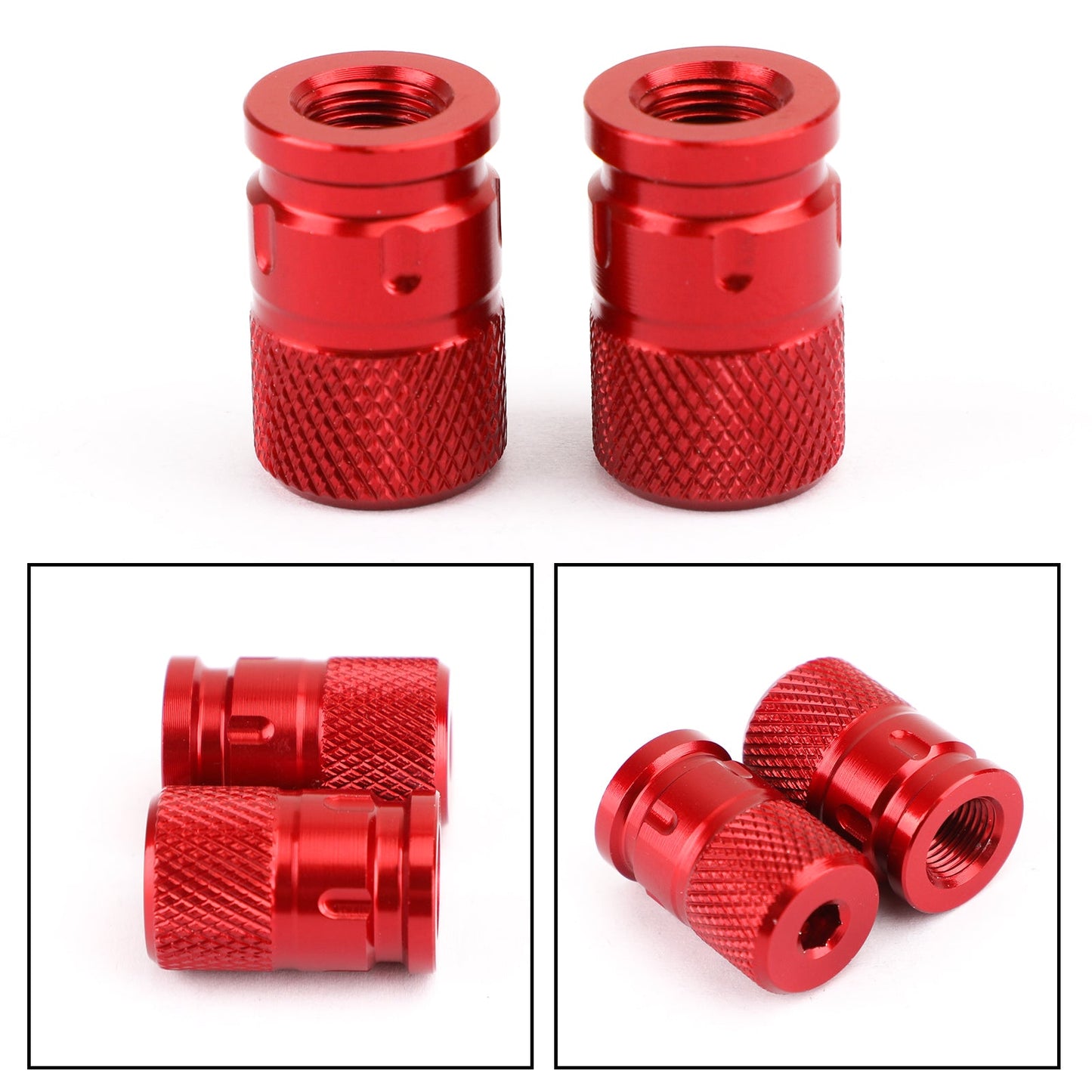 Pair CNC Red Anti-Thief Tire Valve Stem Caps For Car Truck Bike Motorcycle