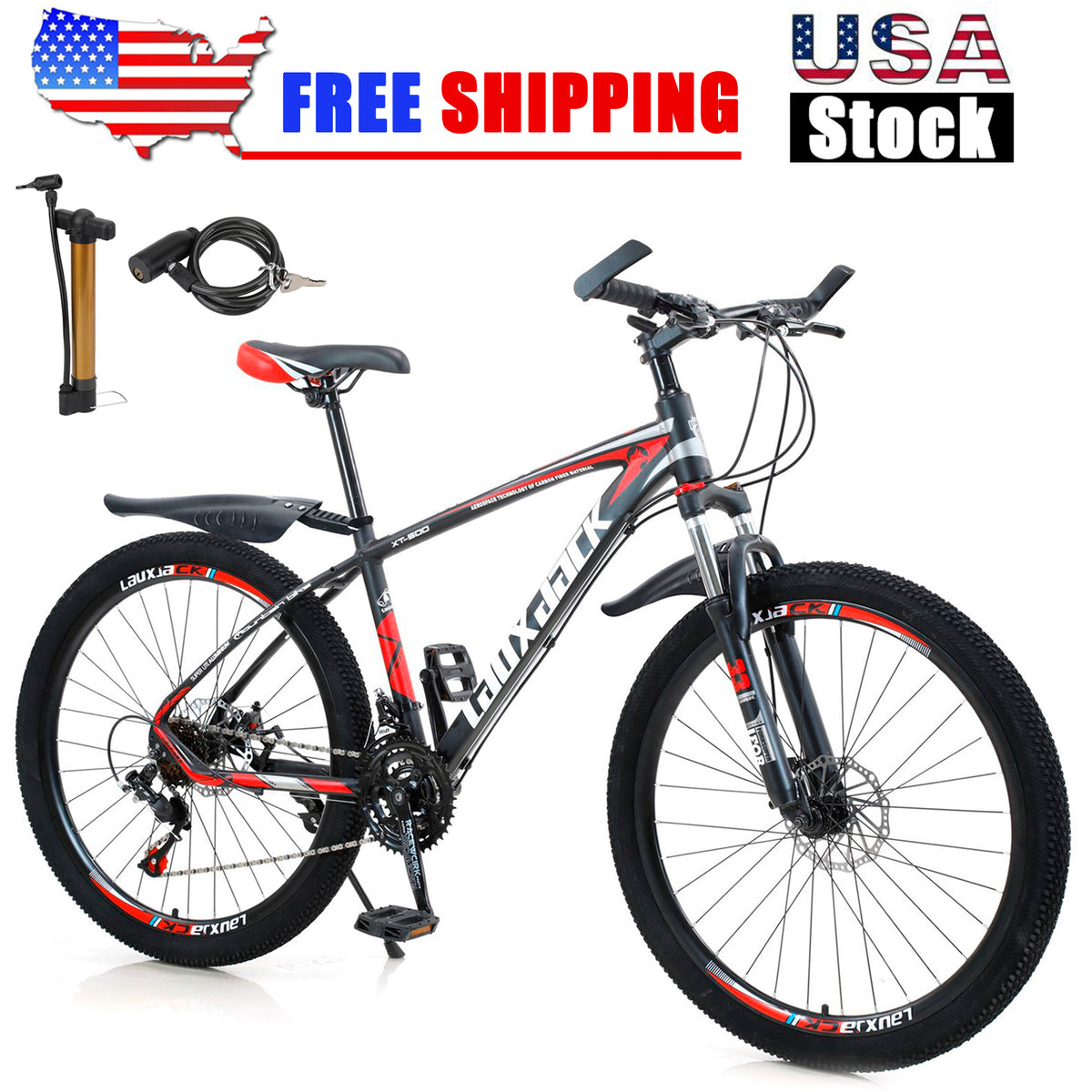 27.5 inches Wheels Adults Mountain Bike 21 Speed Bikes Bicycle MTB Black&Red