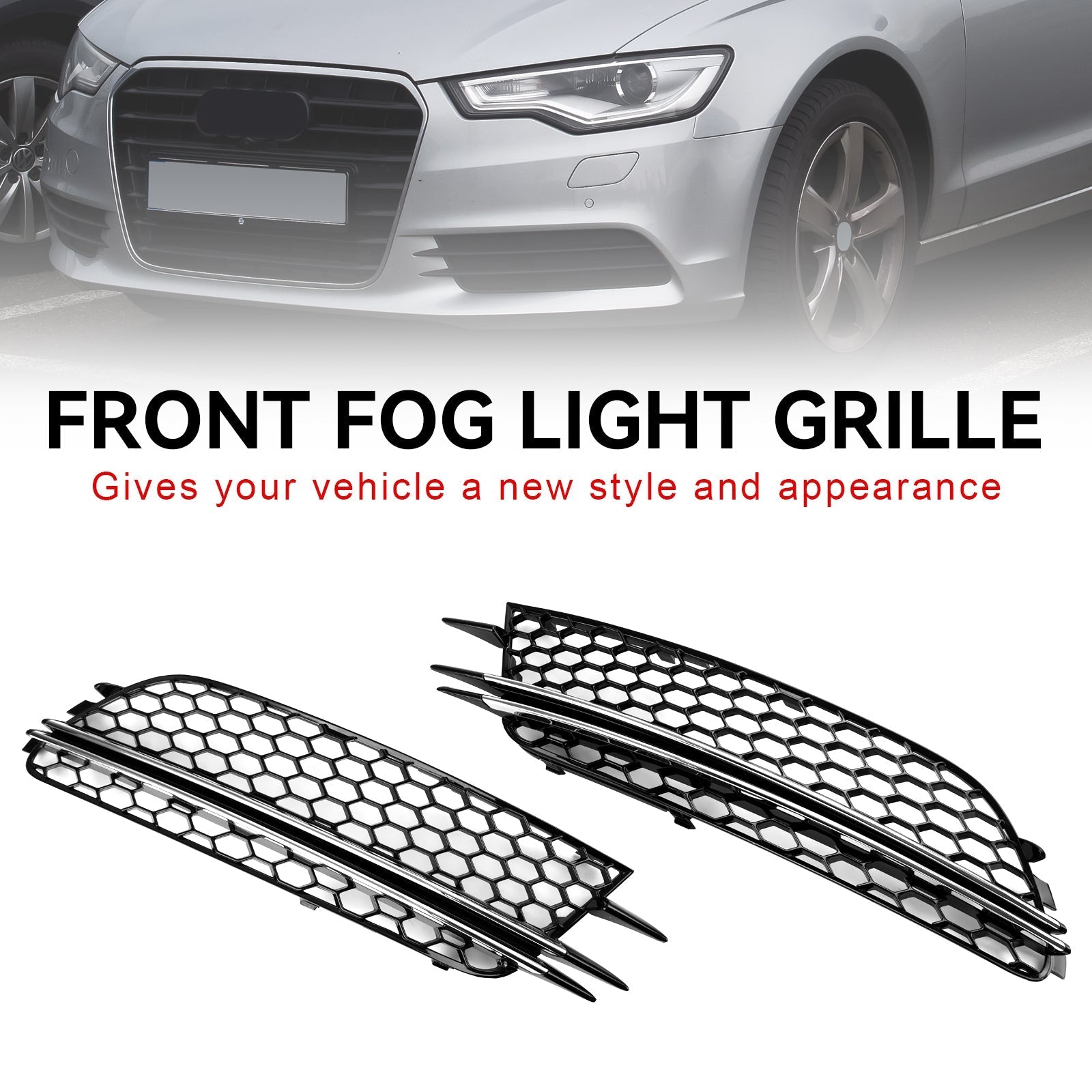 2012-2015 Audi A6 4G C7 2PCS Front Fog Light Cover Bezel Bumper Grille