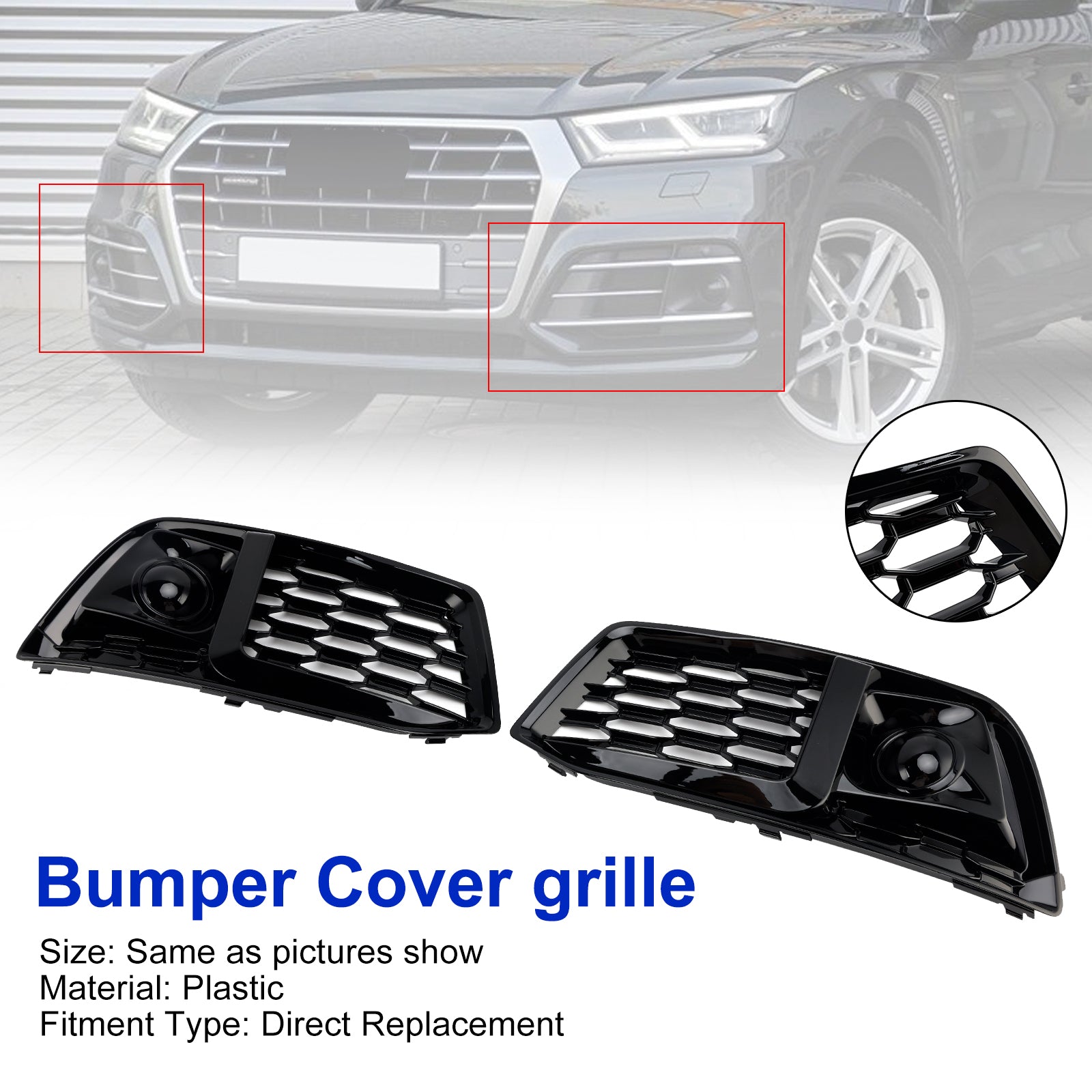 2018-2022 Fit Audi Q5 2PCS Front Bumper Cover Grill Grille Bezel Insert W/ACC