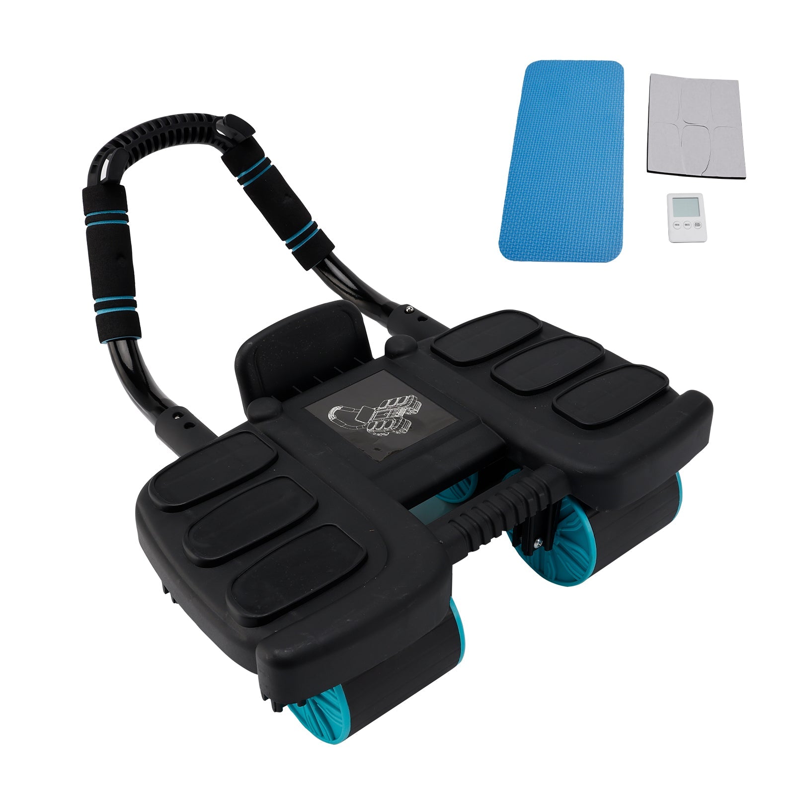 Automatic Rebound Ab Wheel with Elbow Support & 4-Wheel Stability – Includes Timer Perfect Core Trainer for Men & Women Portable Home Gym Equipment Black