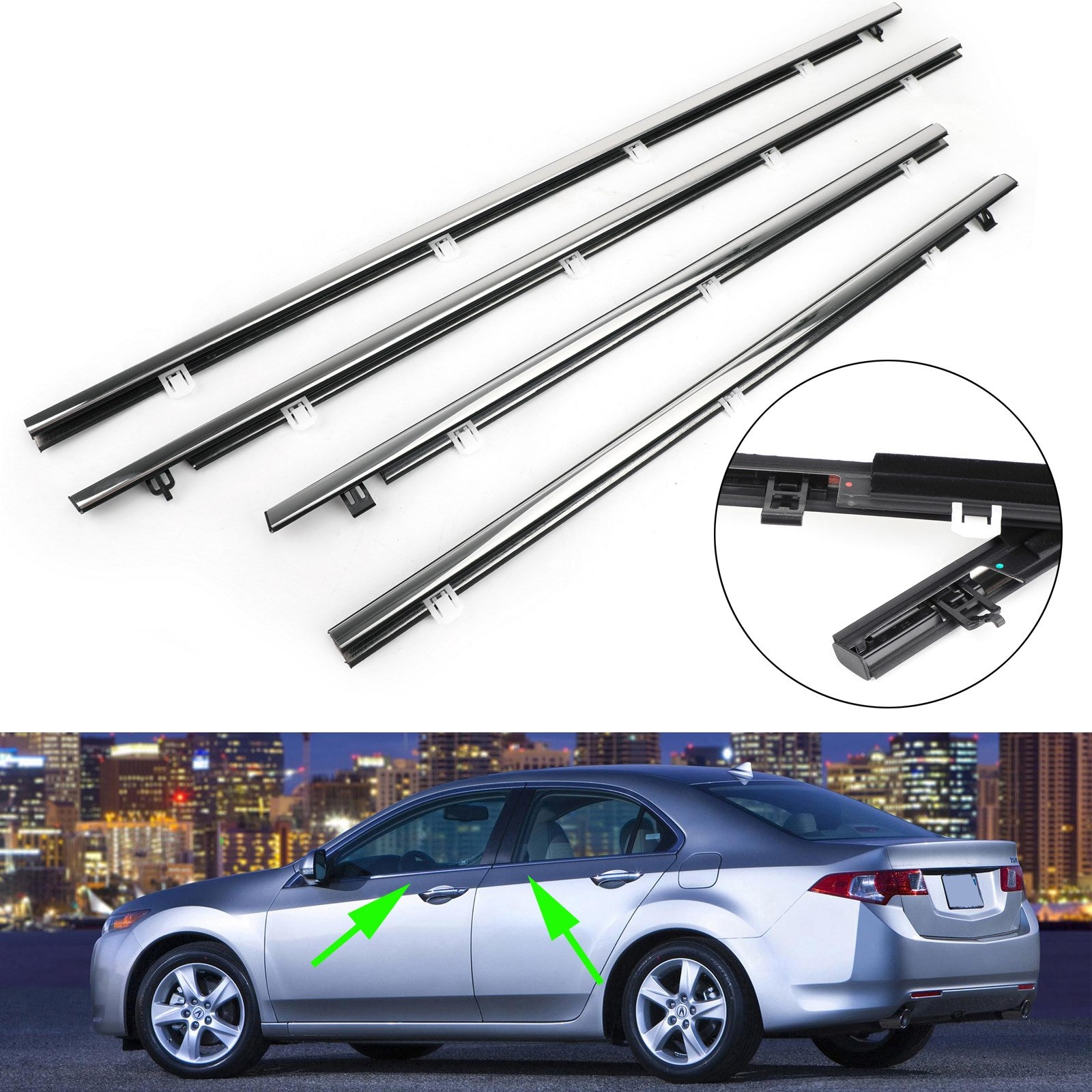 2009-2014 Acura TSX 4x Car Outside Window Weatherstrip Seal Belt Moulding 72410-TL0-003 Generic