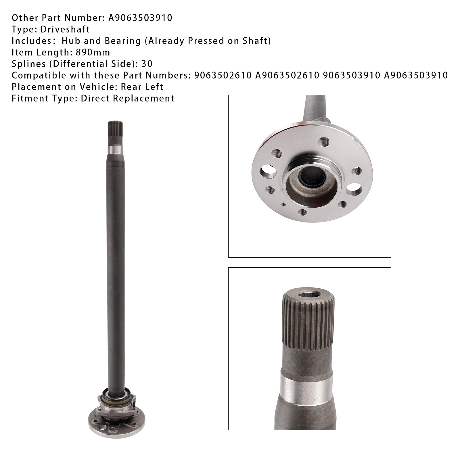 MERCEDES BENZ Sprinter 3-t Kasten (906) Rear Left Drive Shaft Propshaft A9063503910